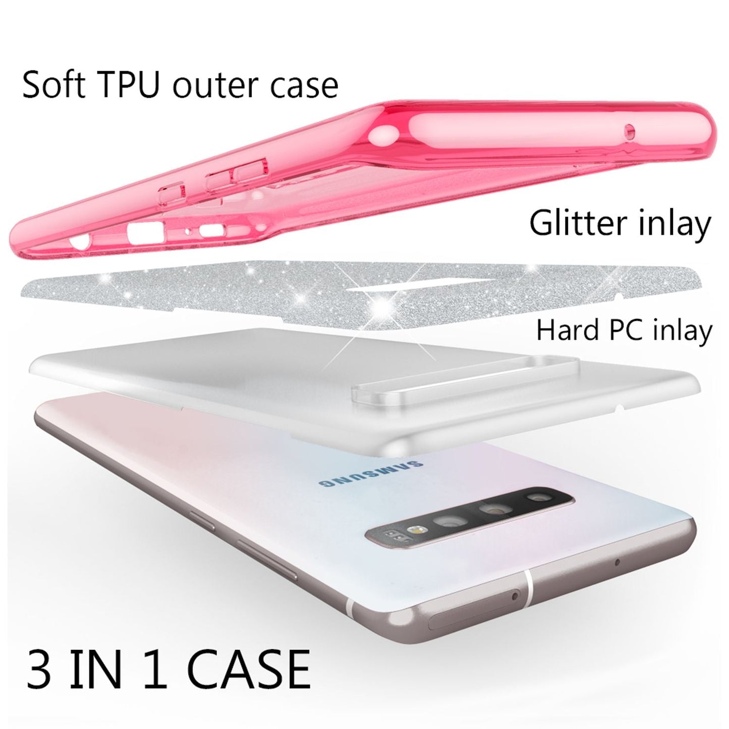 NALIA Hülle kompatibel mit Samsung Galaxy S10, Glitzer Slim Case Back Cover Etui