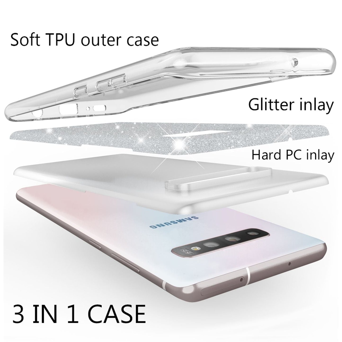 NALIA Hülle kompatibel mit Samsung Galaxy S10, Glitzer Slim Case Back Cover Etui