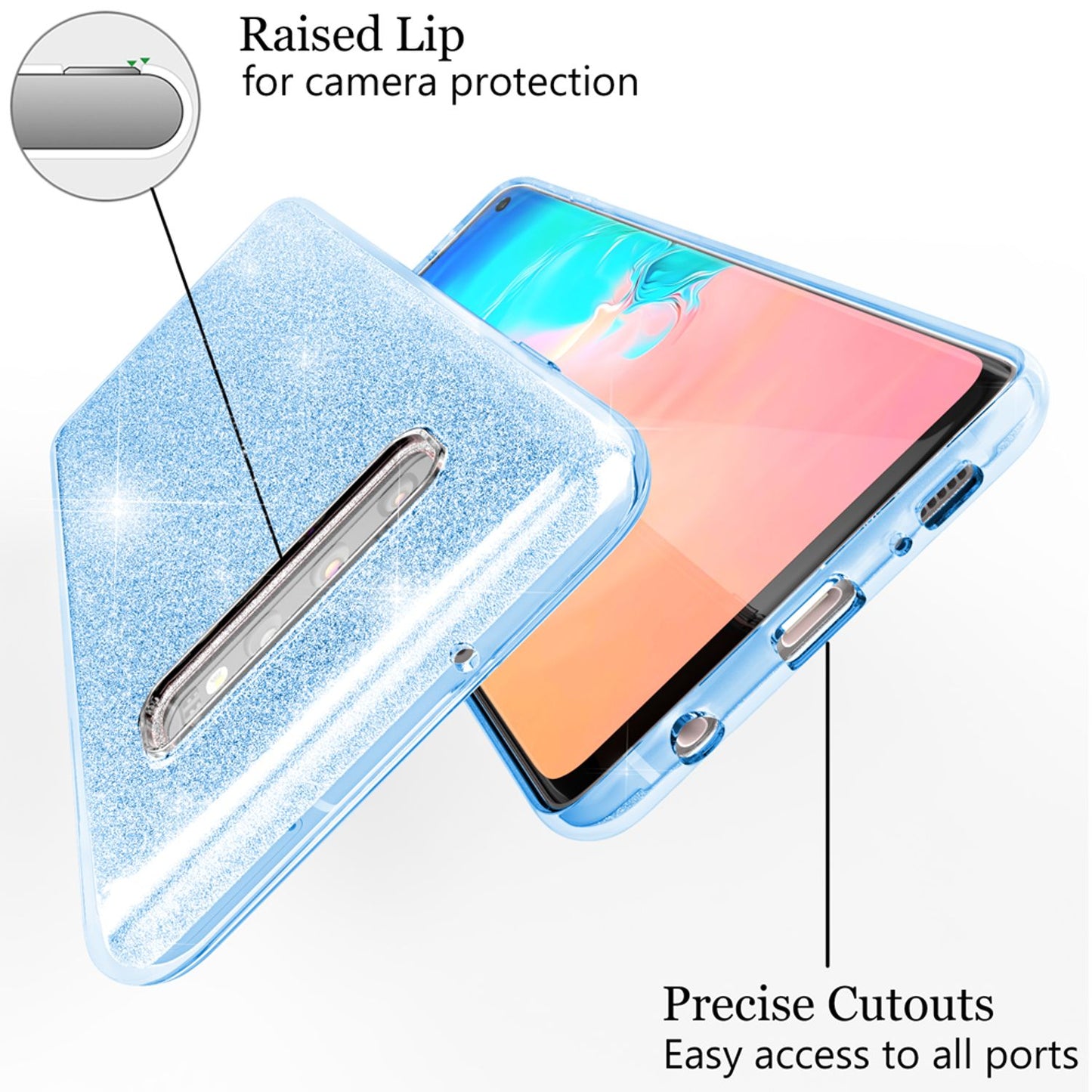 NALIA Hülle kompatibel mit Samsung Galaxy S10, Glitzer Slim Case Back Cover Etui