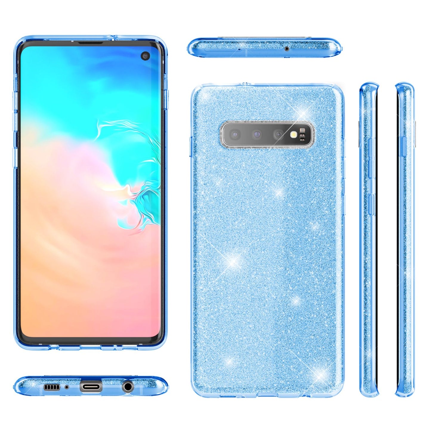 NALIA Hülle kompatibel mit Samsung Galaxy S10, Glitzer Slim Case Back Cover Etui