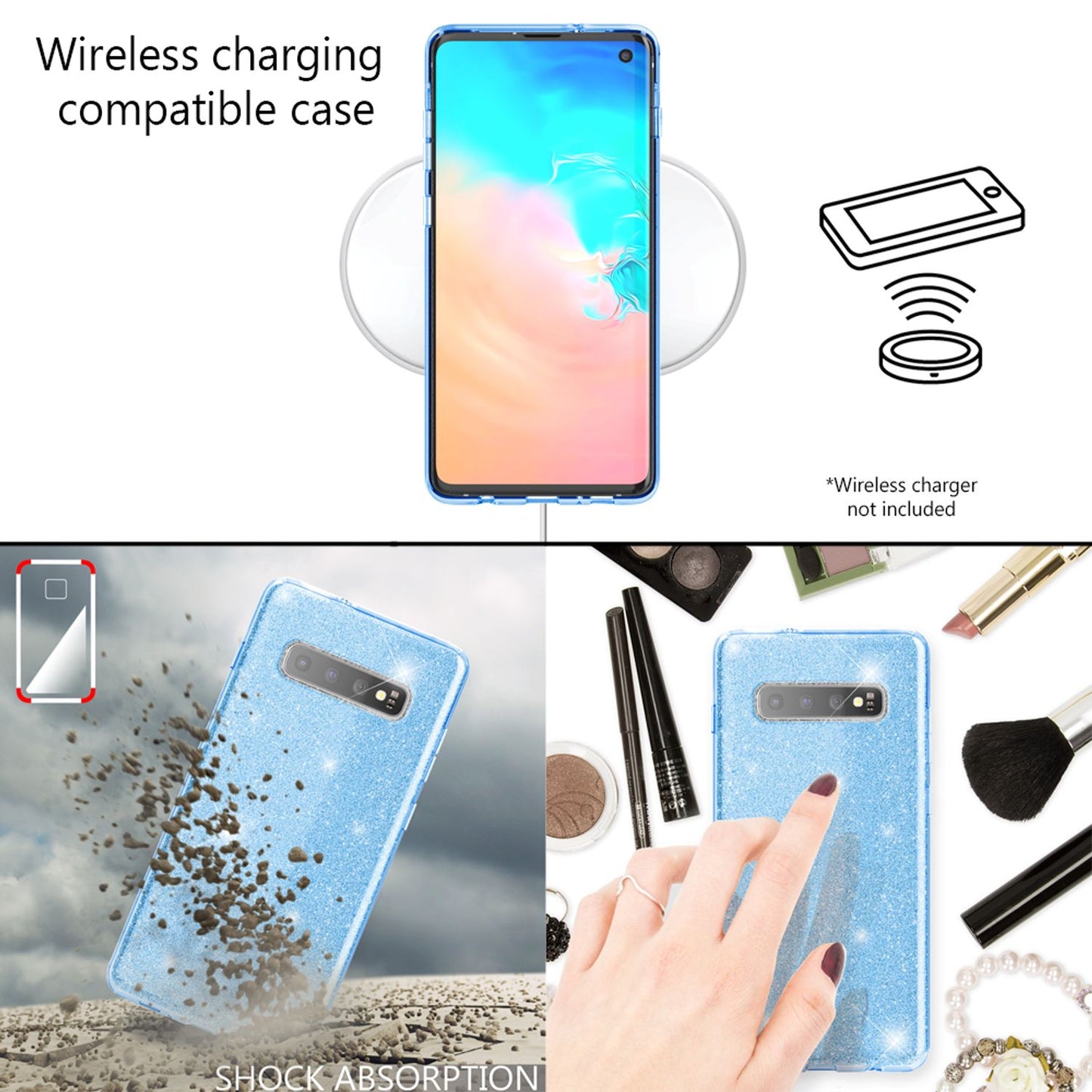 NALIA Hülle kompatibel mit Samsung Galaxy S10, Glitzer Slim Case Back Cover Etui