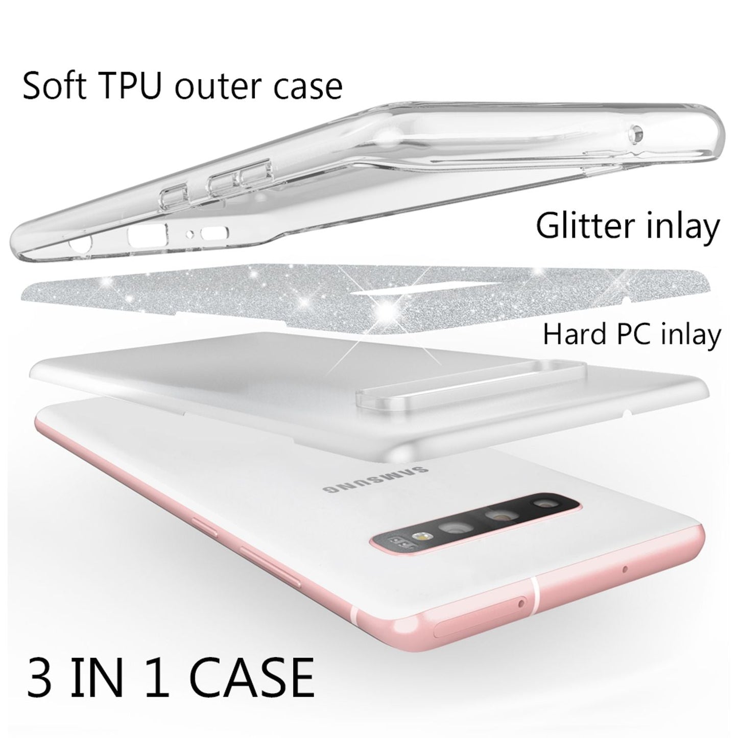 NALIA Hülle kompatibel mit Samsung Galaxy S10 Plus, Glitzer Handy Hülle Cover