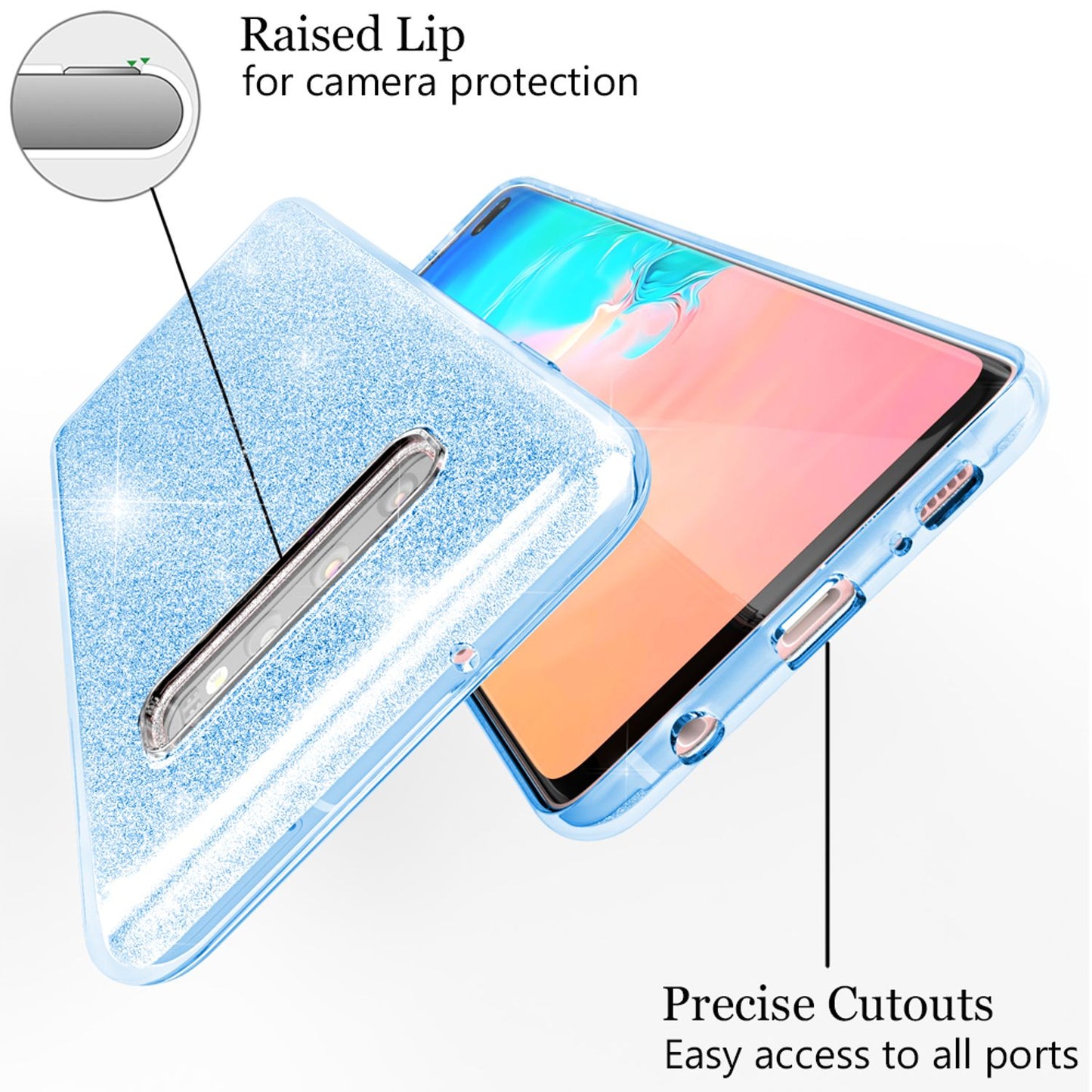 NALIA Hülle kompatibel mit Samsung Galaxy S10 Plus, Glitzer Handy Hülle Cover