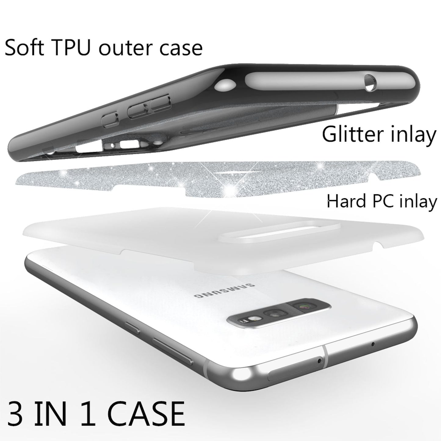 NALIA Hülle kompatibel mit Samsung Galaxy S10e, Glitzer Handy Hülle Back Cover