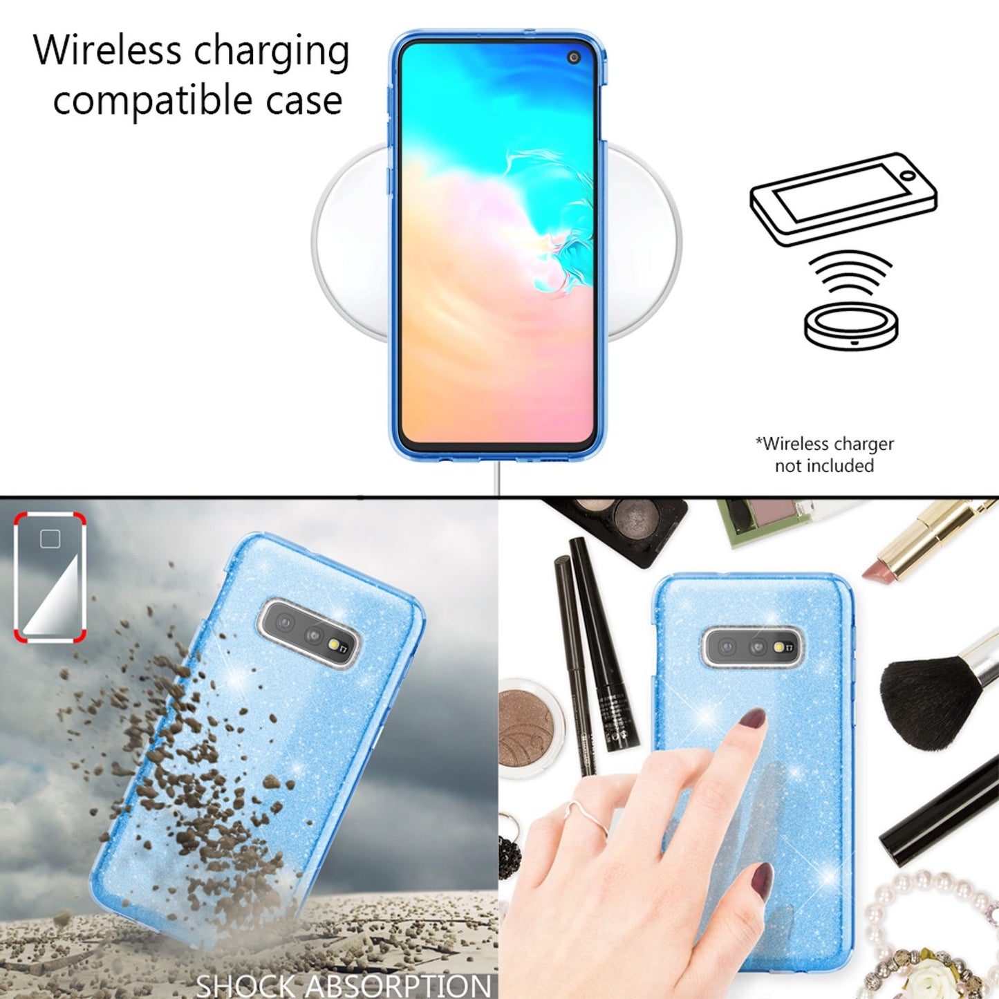 NALIA Hülle kompatibel mit Samsung Galaxy S10e, Glitzer Handy Hülle Back Cover