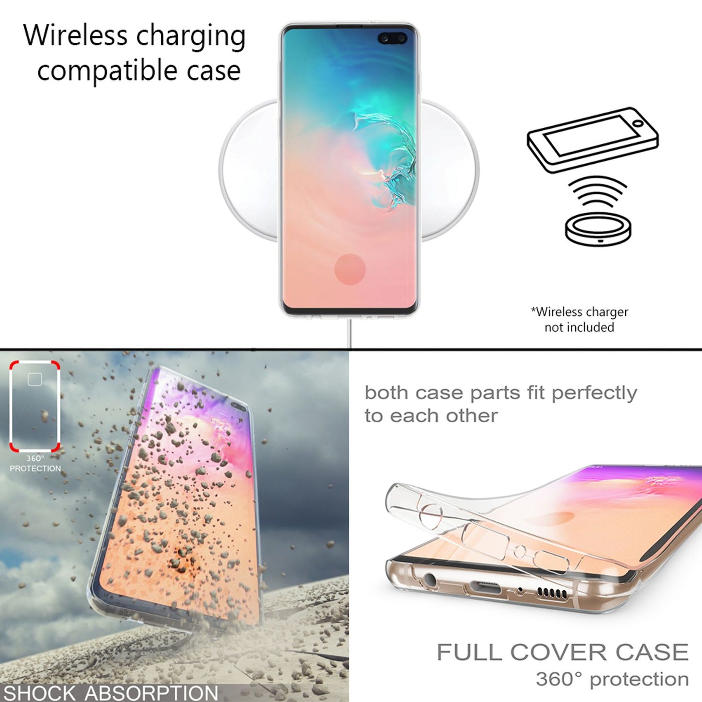 NALIA Galaxy S10 Plus 360 Grad Hülle - Rundumschutz Transparent Silikon 0,8 mm Dicke
