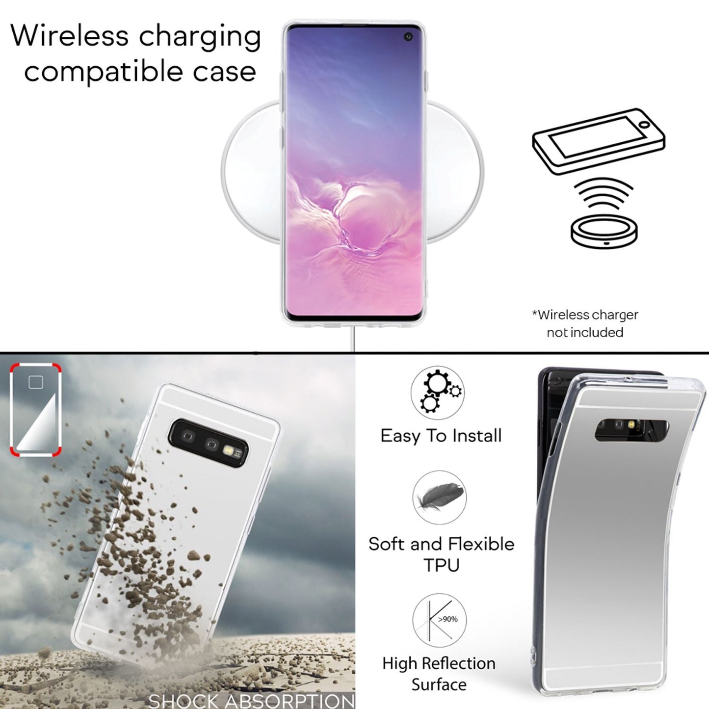 NALIA Spiegel Hülle für Samsung Galaxy S10e, Slim Handyhülle Mirror Case Cover