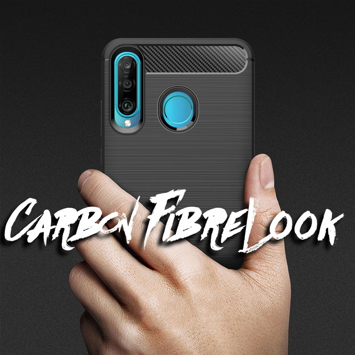 Carcasă NALIA Design cu aspect de fibră de carbon - compatibilă cu Huawei P30 Lite, carcasă TPU subțire, finisaj mat