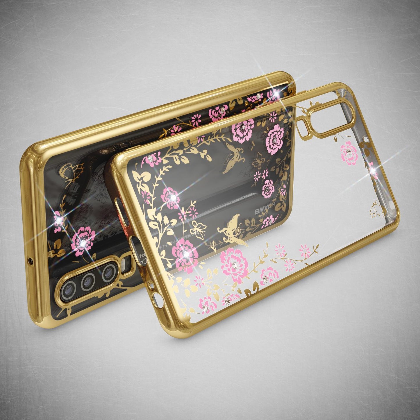 Husă de telefon NALIA pentru Huawei P30, cu aspect metalic și model floral