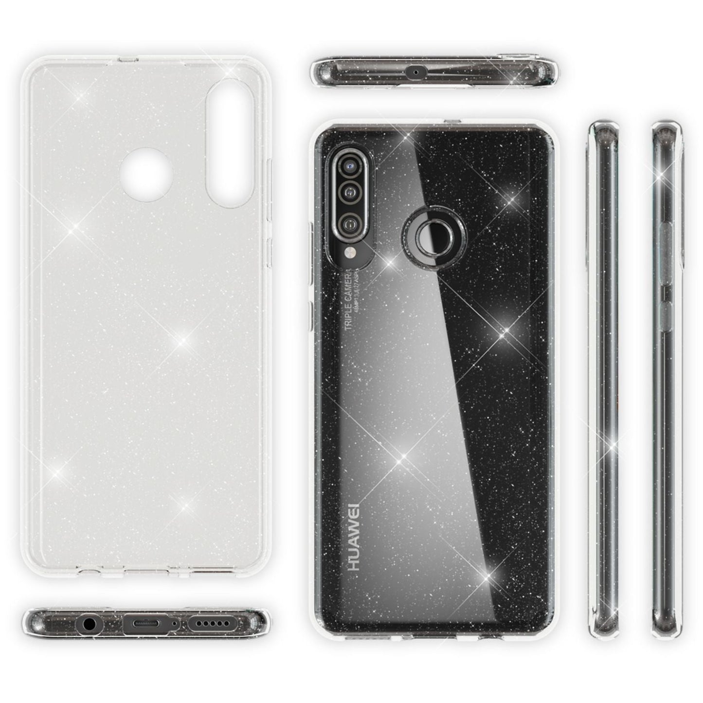 Husă NALIA cu sclipici, husă din silicon cu sclipici - compatibilă cu Huawei P30 Lite, dimensiuni compacte, material moale