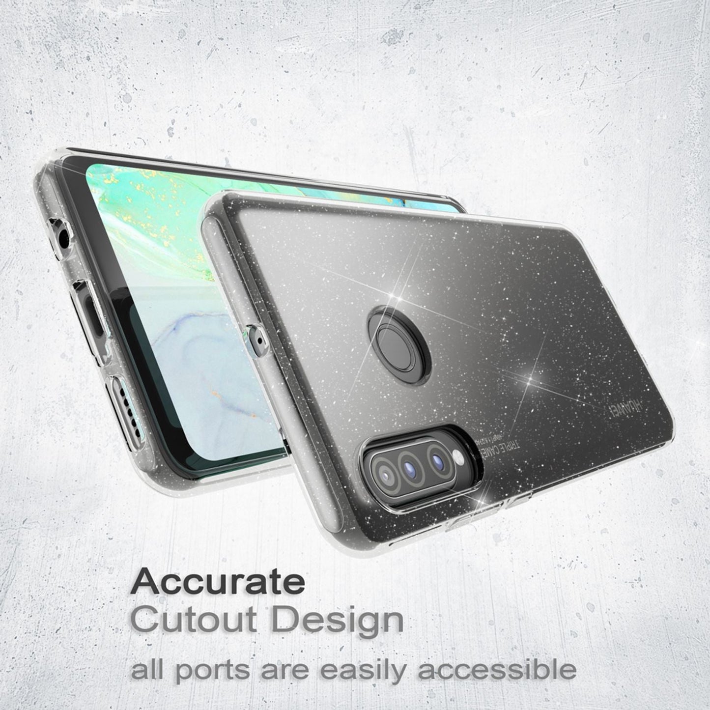 Husă NALIA cu sclipici, husă din silicon cu sclipici - compatibilă cu Huawei P30 Lite, dimensiuni compacte, material moale