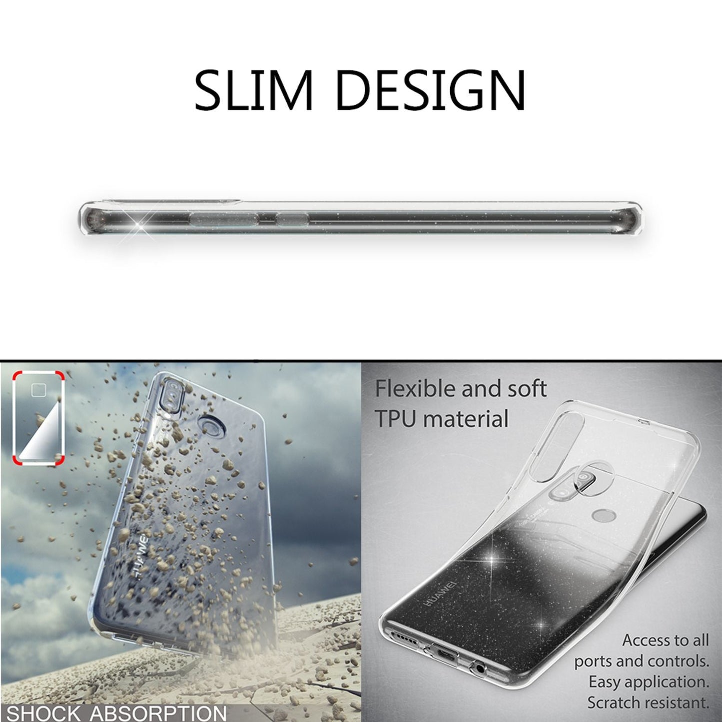 Husă NALIA cu sclipici, husă din silicon cu sclipici - compatibilă cu Huawei P30 Lite, dimensiuni compacte, material moale