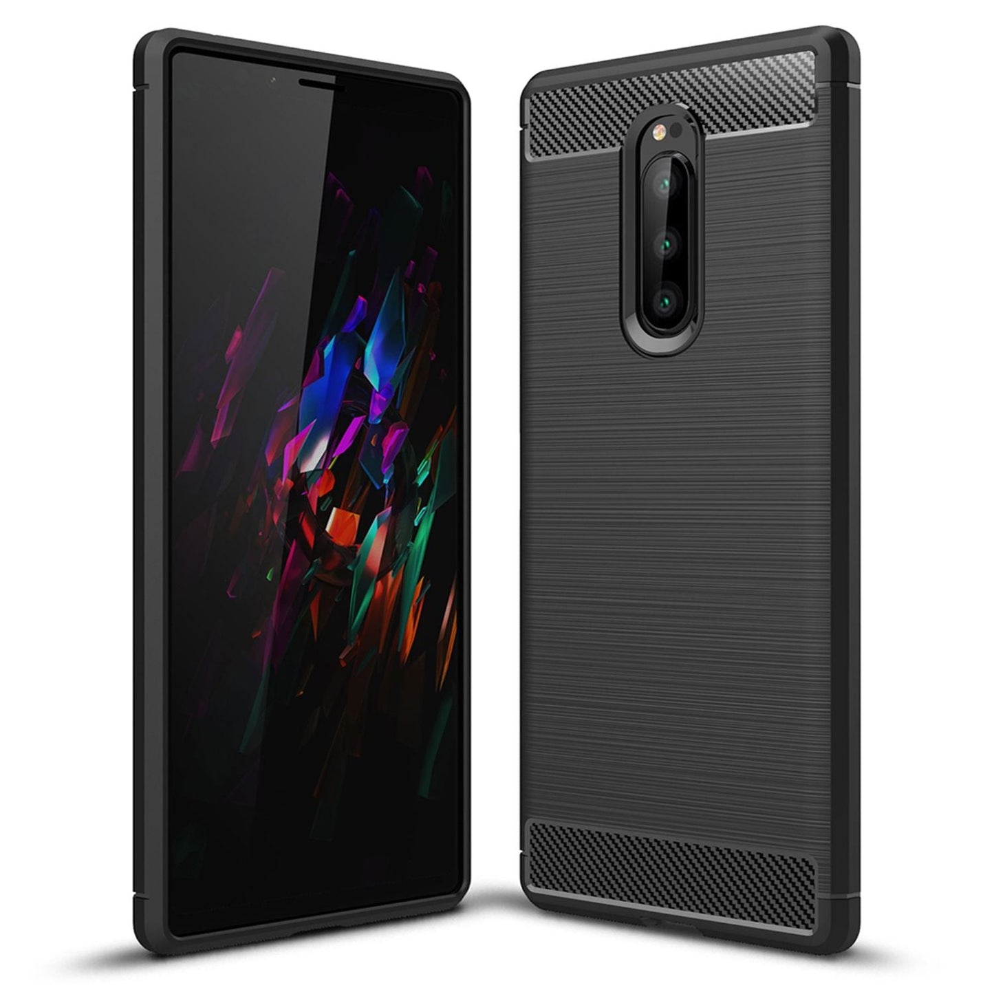 NALIA Handy Hülle für Sony Xperia 1, Carbon Cover Silikon Case Slim Bumper Etui