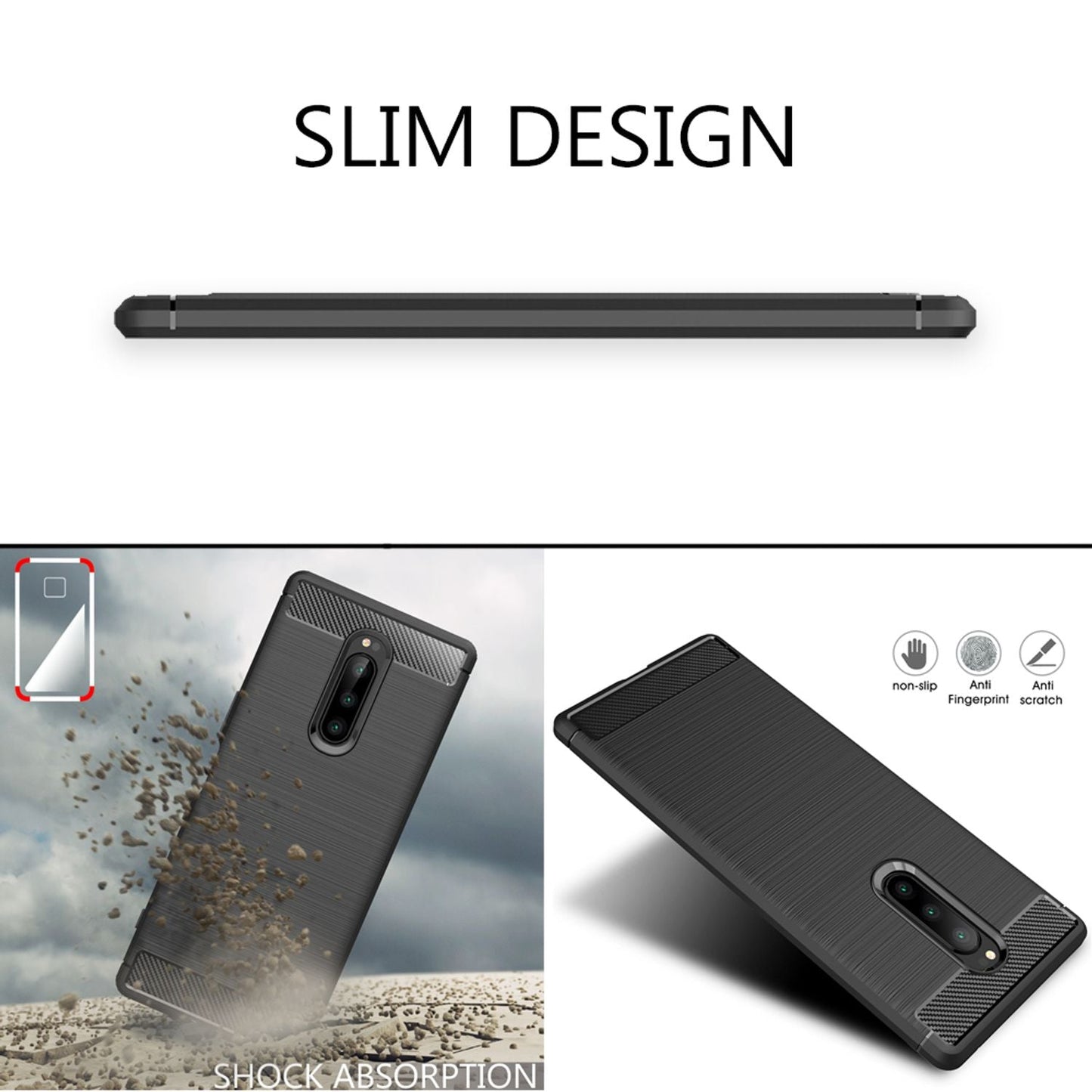 NALIA Handy Hülle für Sony Xperia 1, Carbon Cover Silikon Case Slim Bumper Etui