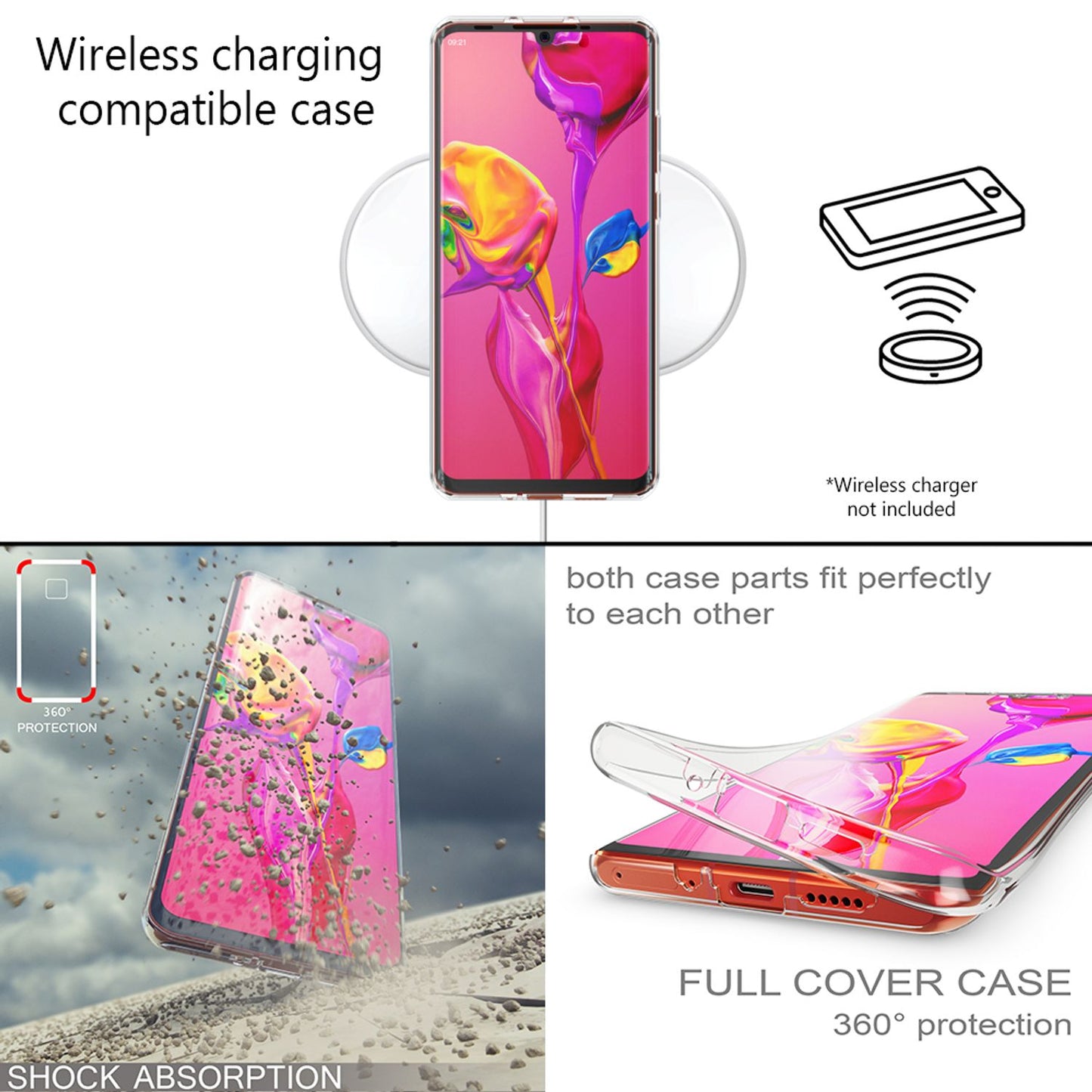 NALIA 360 Grad Handyhülle für Huawei P30 Pro, Full-Body Silikon Rundum Hülle