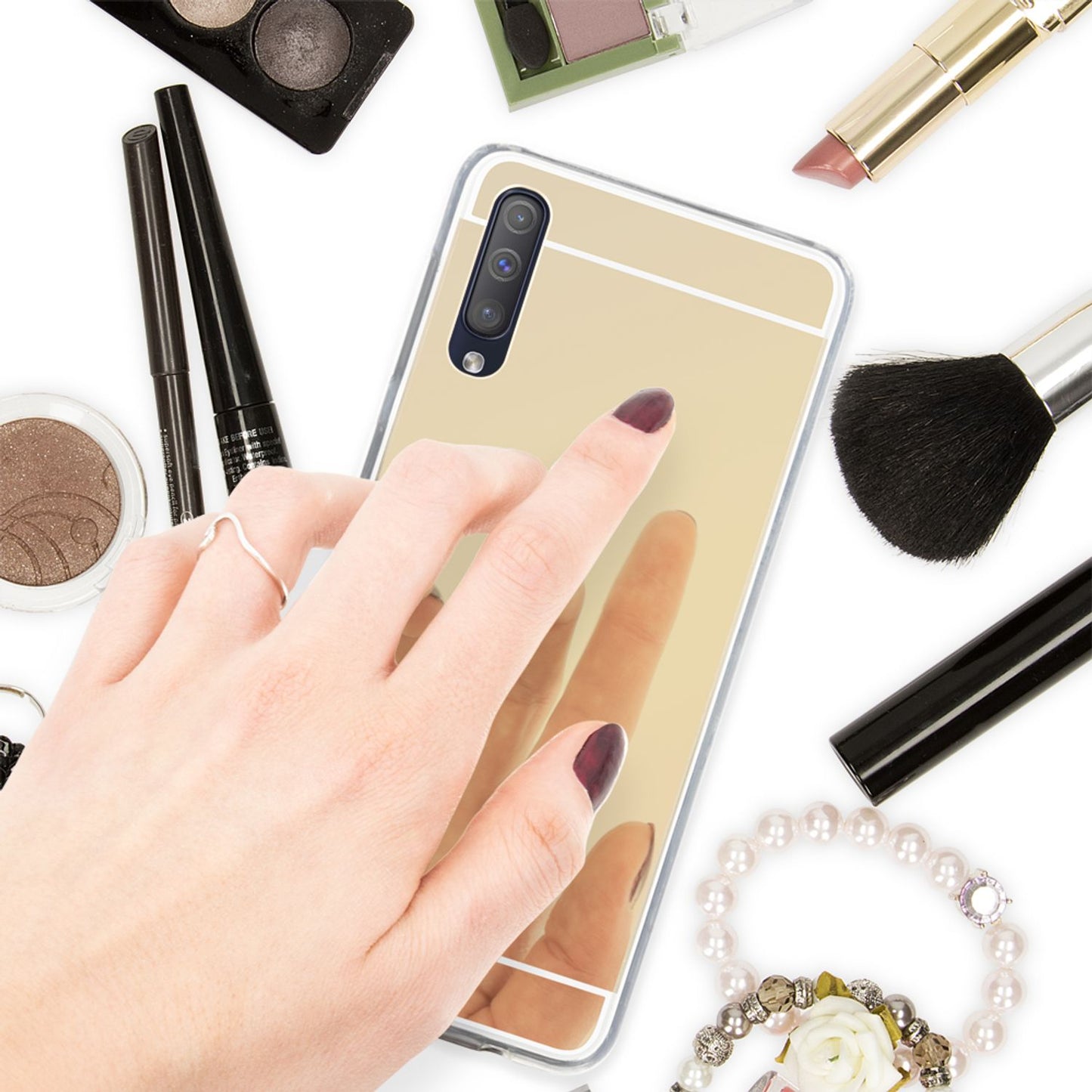 NALIA Galaxy A50 Spiegel Hülle - Verspiegelte Rückwand, Dicke 0,3 Millimeter, Kompatibel Galaxy A50, TPU Silikon