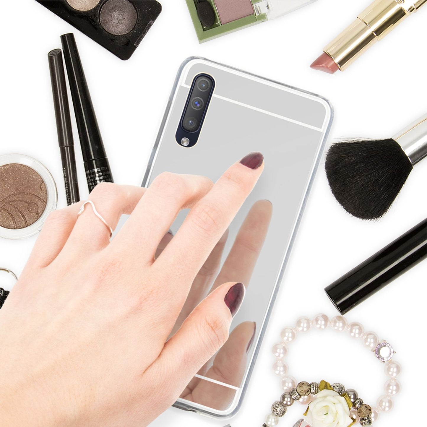 NALIA Galaxy A50 Spiegel Hülle - Verspiegelte Rückwand, Dicke 0,3 Millimeter, Kompatibel Galaxy A50, TPU Silikon