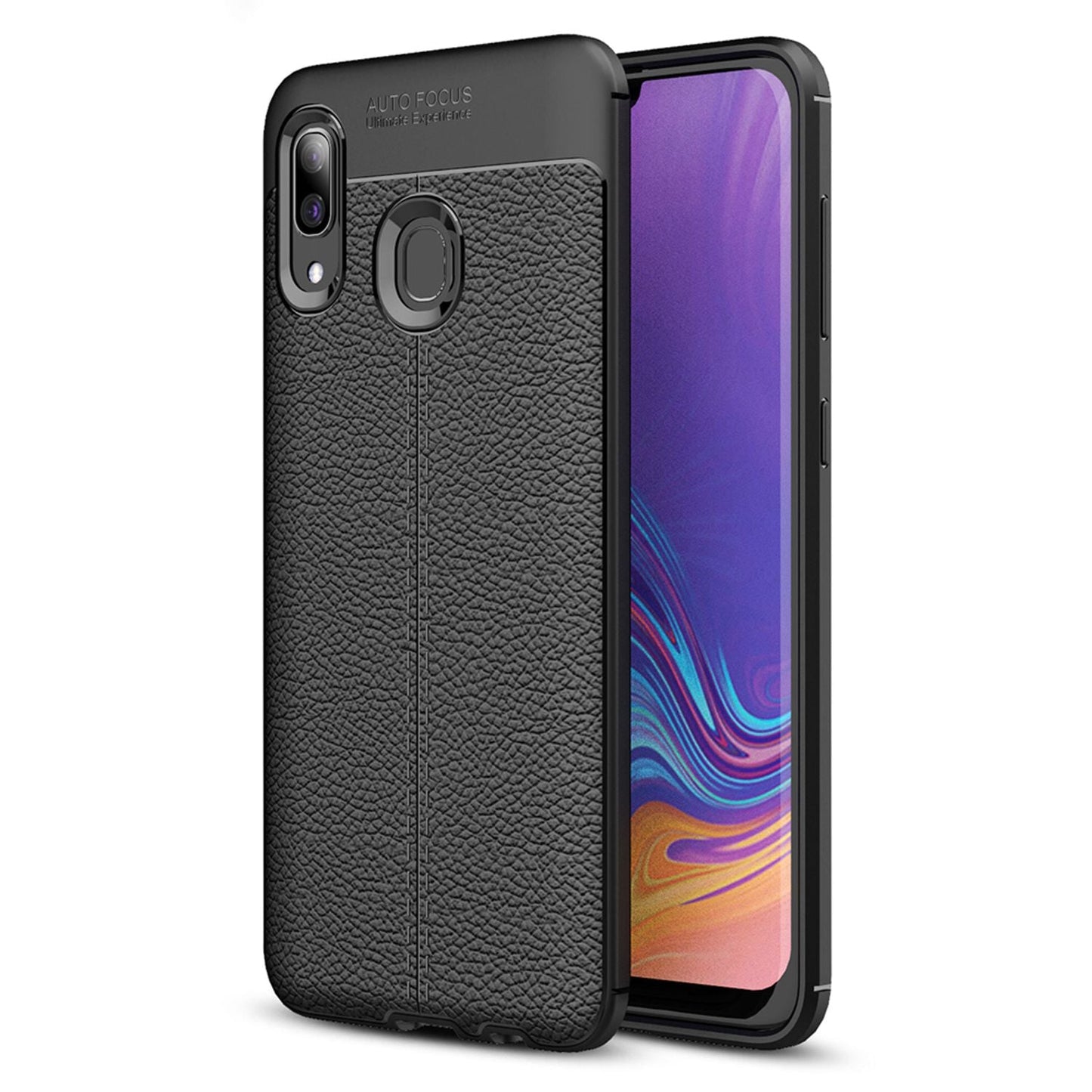 Husă NALIA cu aspect de piele - Compatibilă cu Galaxy A40, Husă TPU ultra-subțire, Neagră rezistentă la șocuri