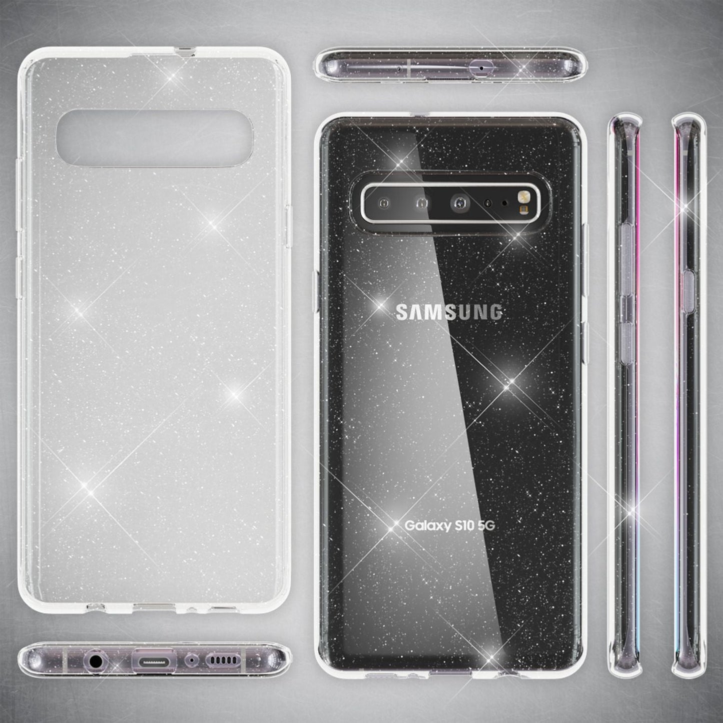 NALIA Glitzer Handy Hülle für Samsung Galaxy S10 5G, Schutz Case Cover Tasche