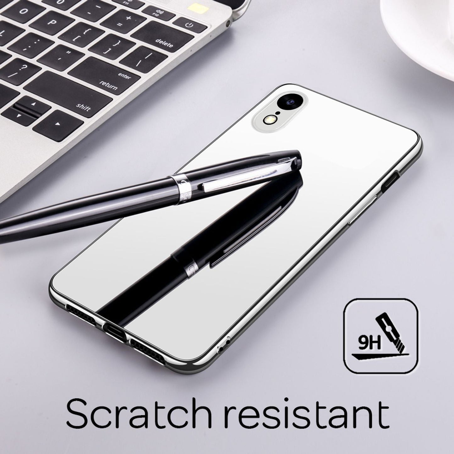 NALIA Spiegel Hart Glas Hülle für iPhone XR, Mirror Case 9H Tempered Glass Cover