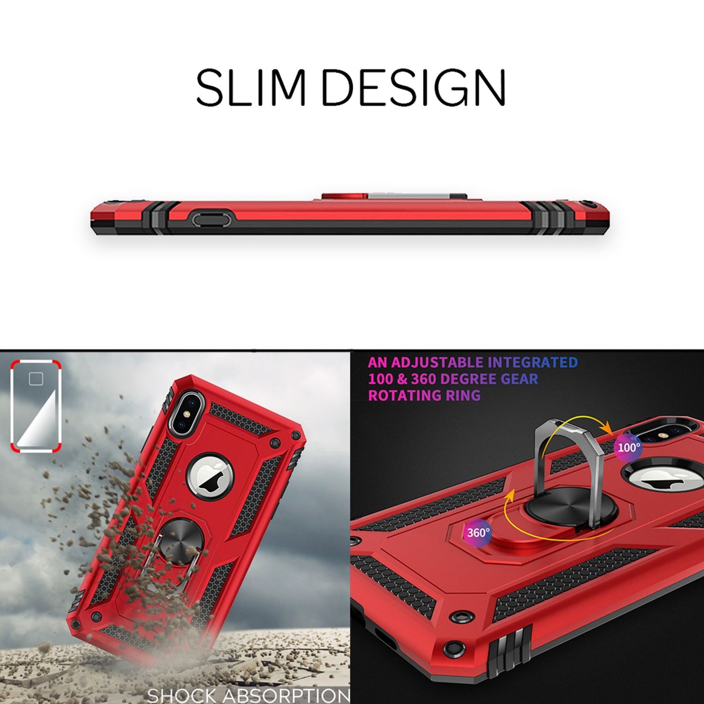 NALIA Ring Handy Hülle für iPhone X XS, 360 Grad Schutz Case Cover Tasche Etui