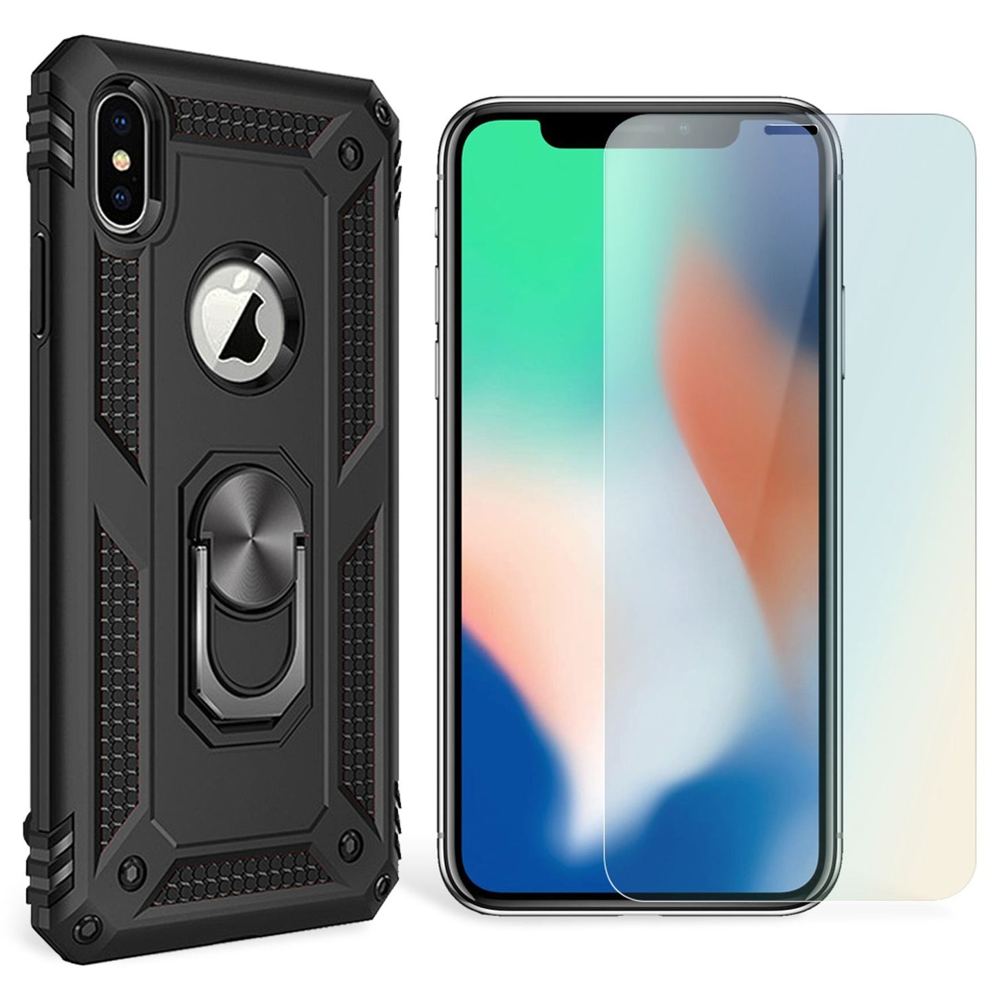 NALIA Ring Handy Hülle für iPhone X / XS, Case Cover Bumper Display Schutz Glas