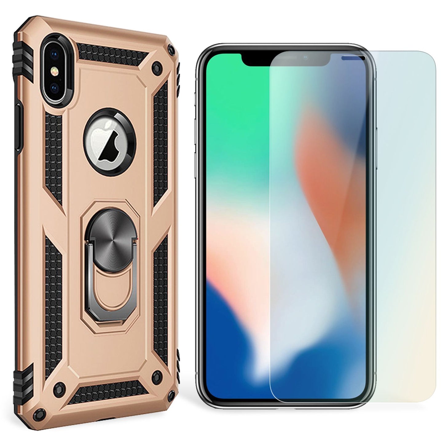 NALIA Ring Handy Hülle für iPhone X / XS, Case Cover Bumper Display Schutz Glas