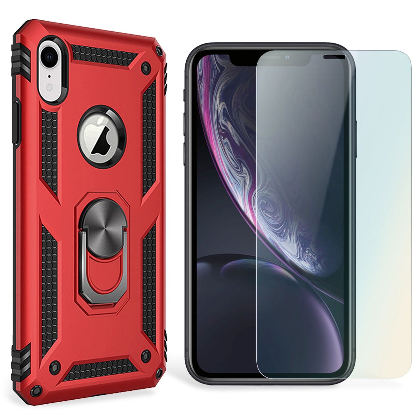 NALIA Ring Handy Hülle für iPhone XR, Case Cover Bumper Display Schutz Glas