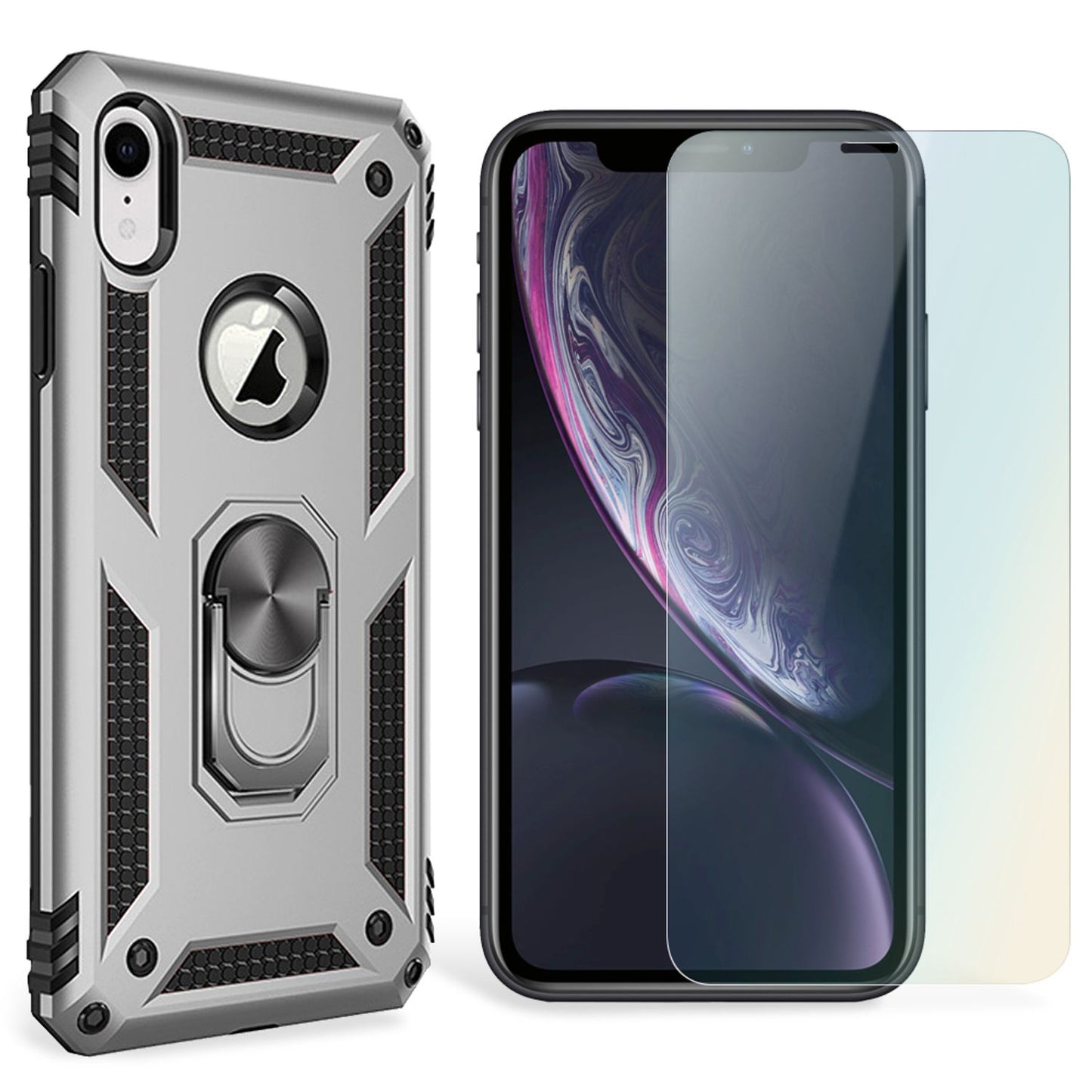 NALIA Ring Handy Hülle für iPhone XR, Case Cover Bumper Display Schutz Glas