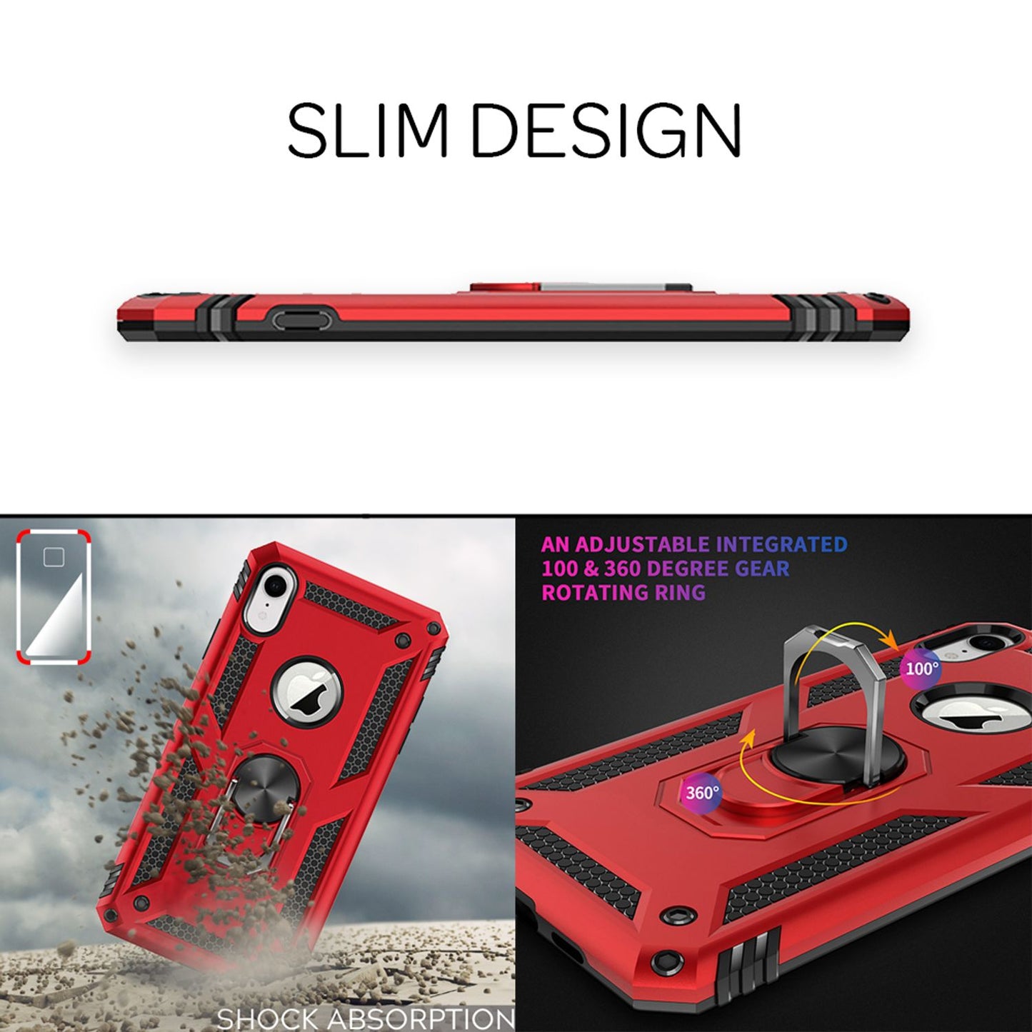 NALIA Ring Handy Hülle für iPhone XR, Case Cover Bumper Display Schutz Glas