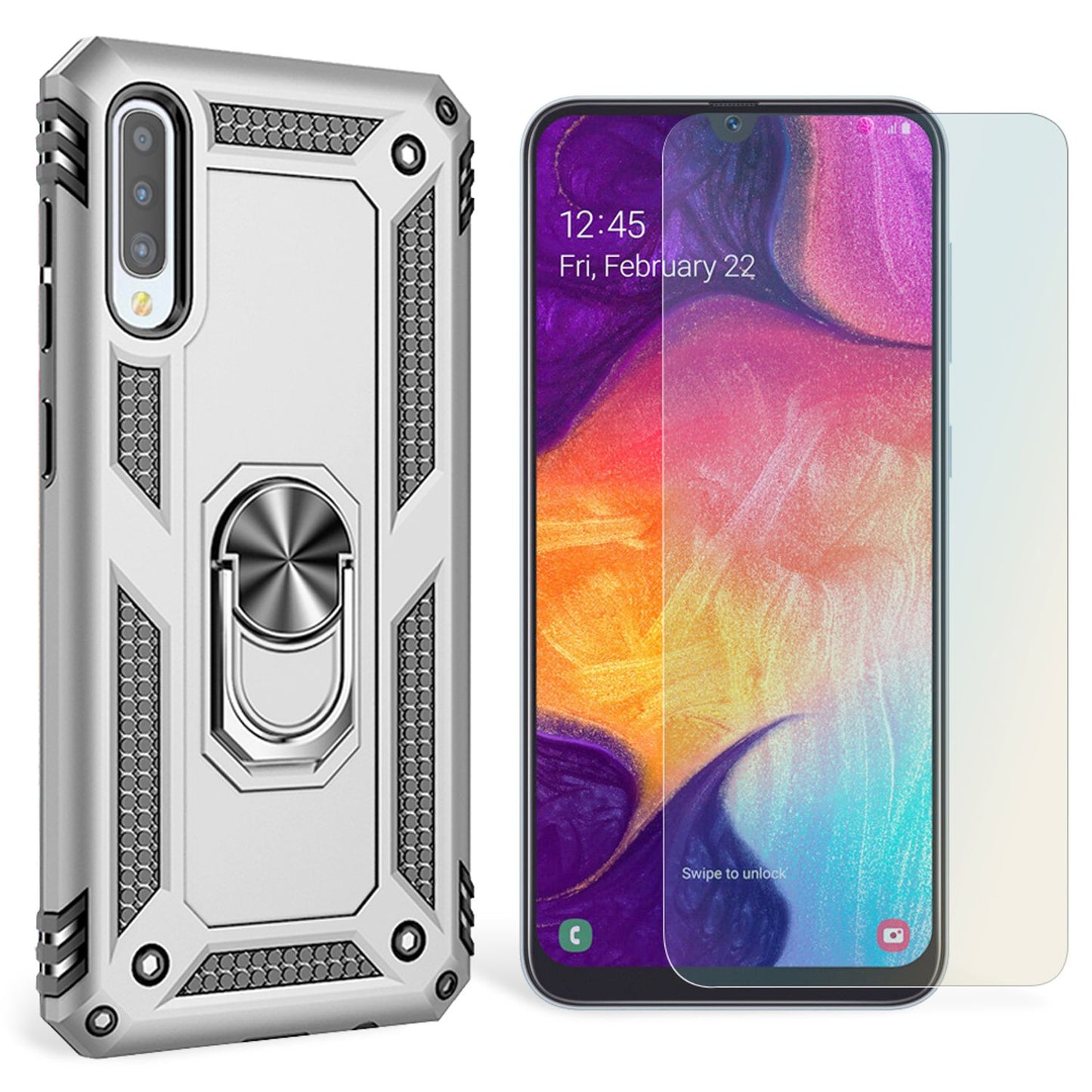 NALIA Ring Handy Hülle für Samsung Galaxy A50, Case Cover Display Schutz Glas