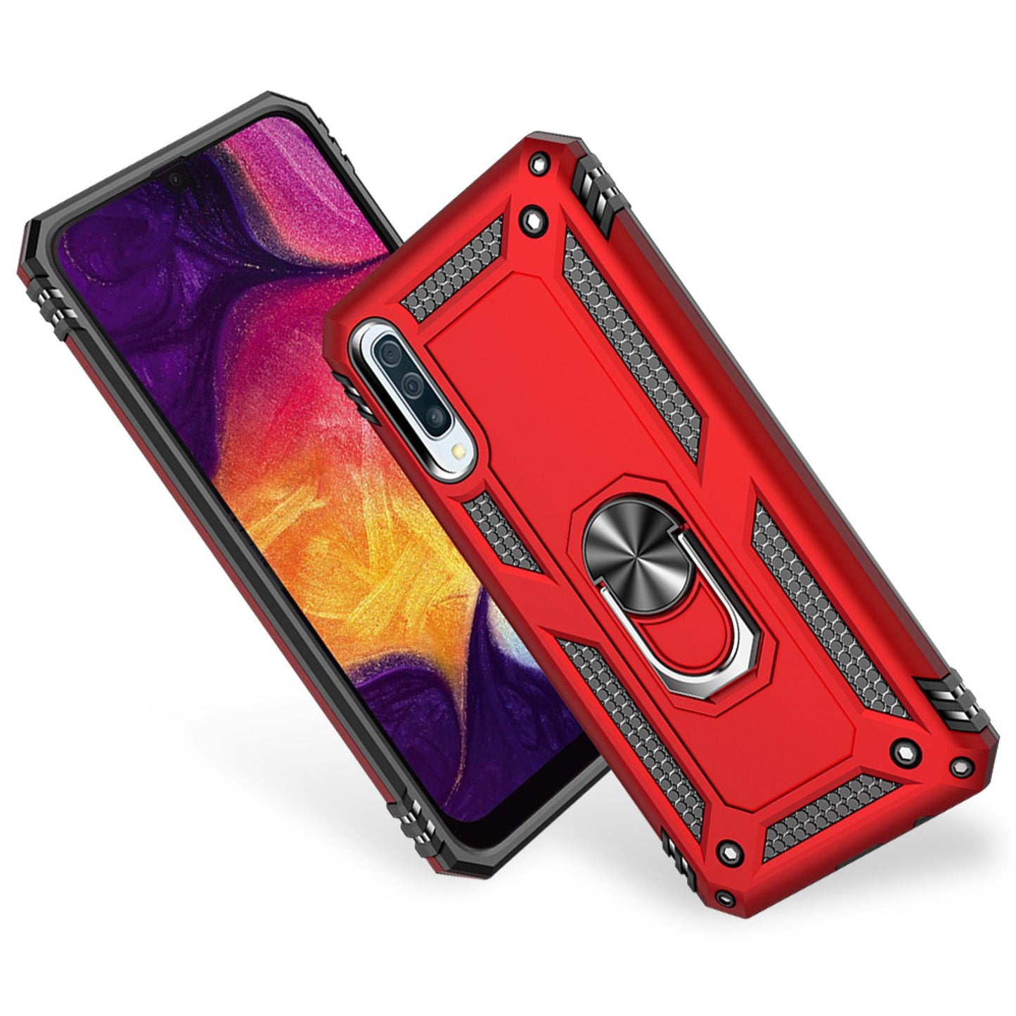 NALIA Ring Handy Hülle für Samsung Galaxy A50, Case Cover Display Schutz Glas