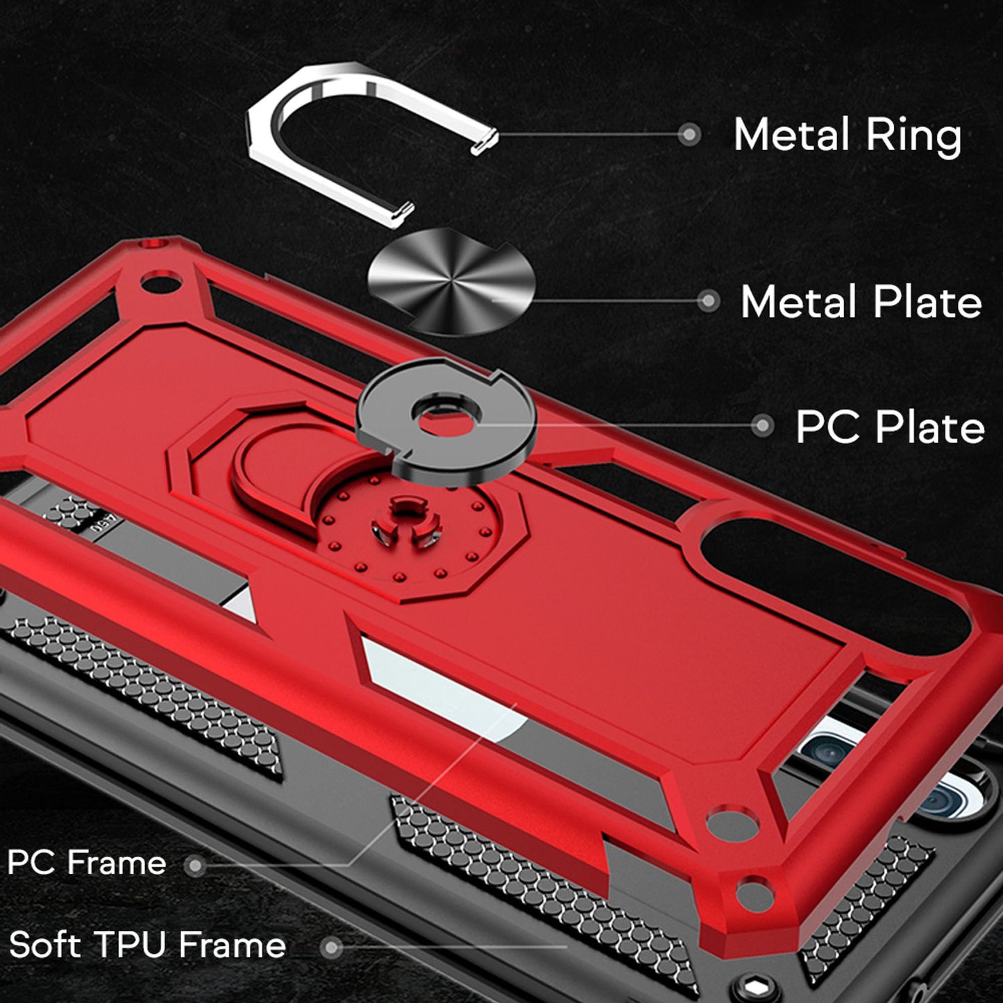 NALIA Ring Handy Hülle für Samsung Galaxy A50, Case Cover Display Schutz Glas