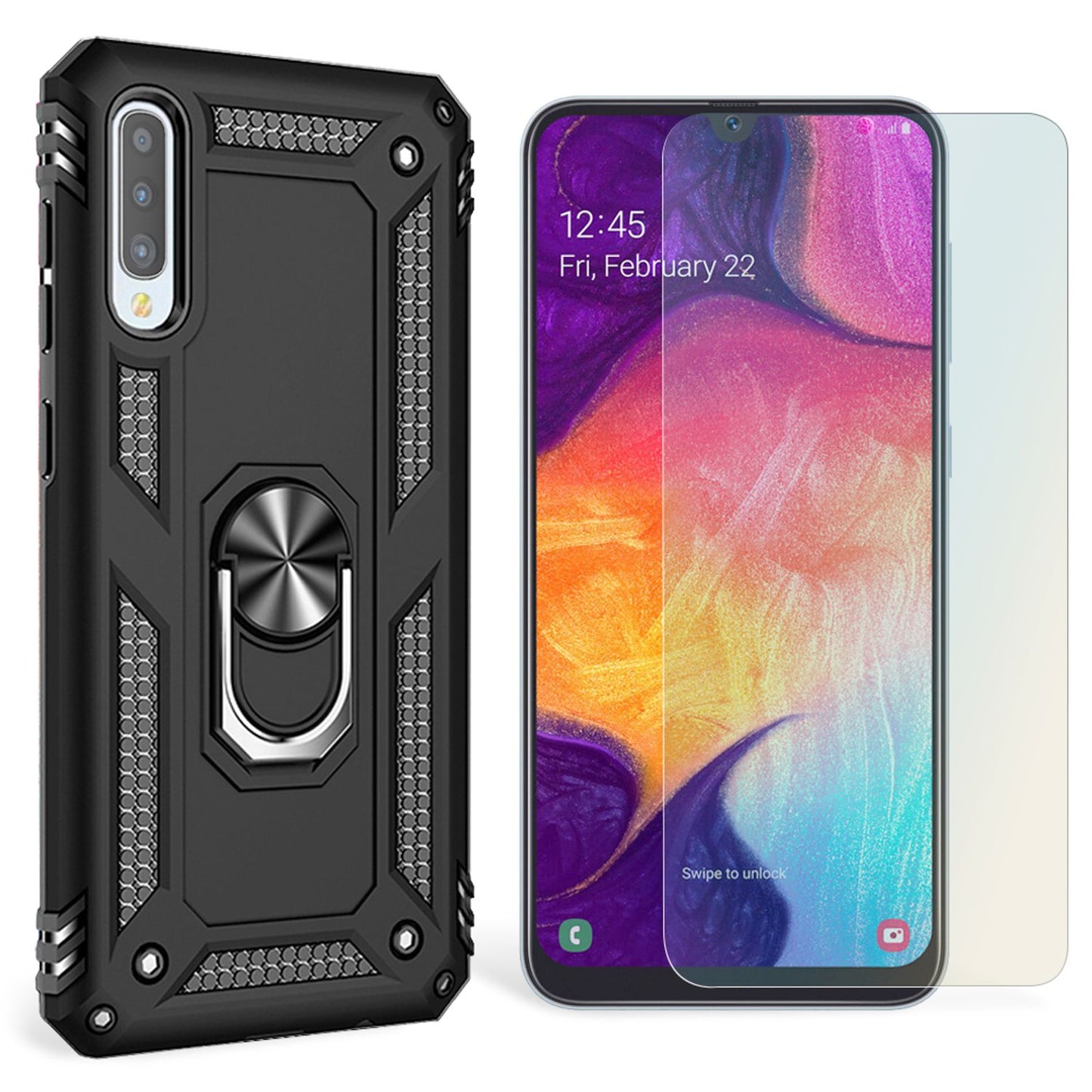 NALIA Ring Handy Hülle für Samsung Galaxy A50, Case Cover Display Schutz Glas
