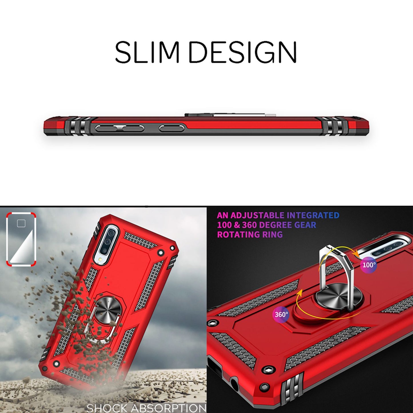 NALIA Ring Handy Hülle für Samsung Galaxy A50, Case Cover Display Schutz Glas