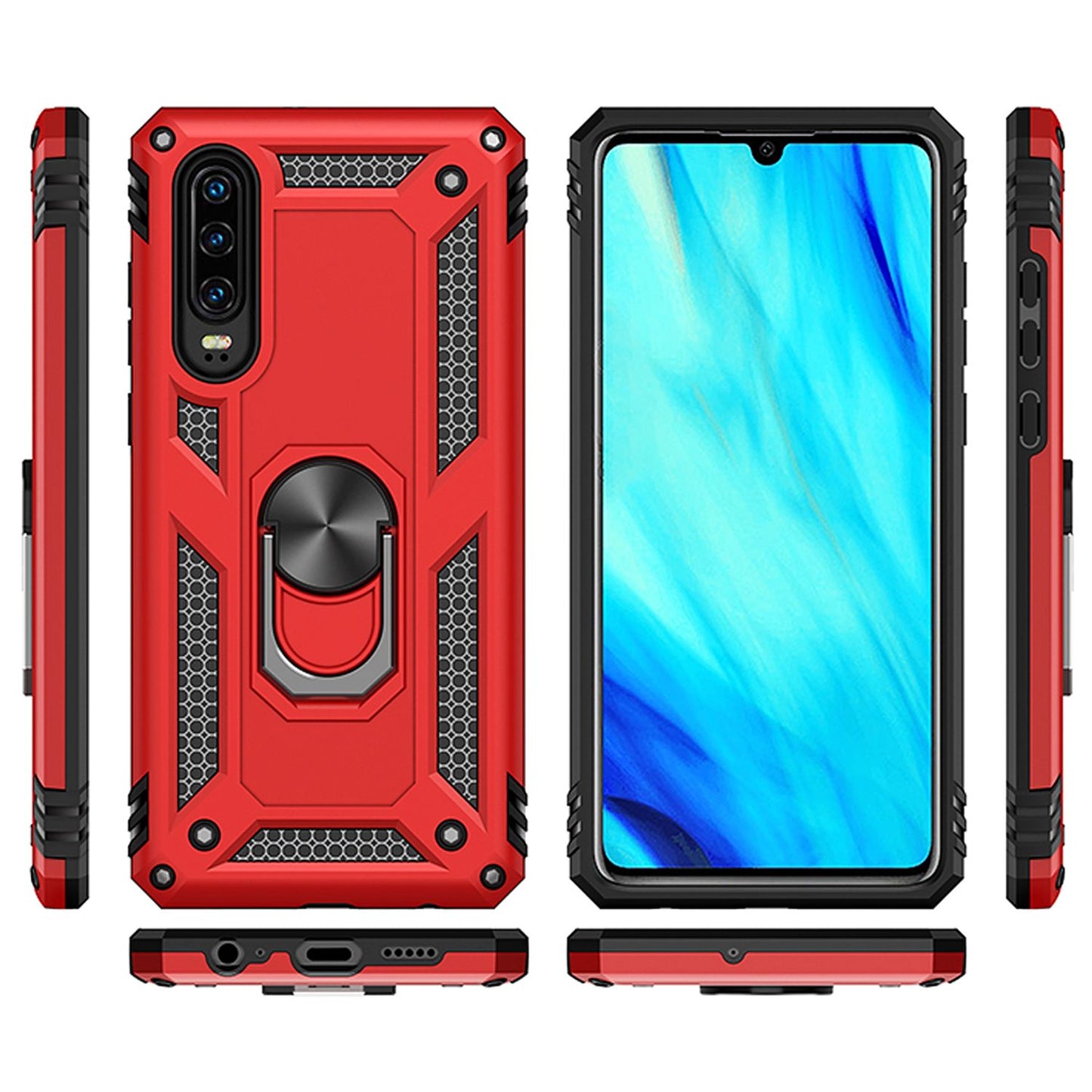 NALIA Ring Handy Hülle für Huawei P30, 360 Grad Schutz Case Cover Tasche Bumper
