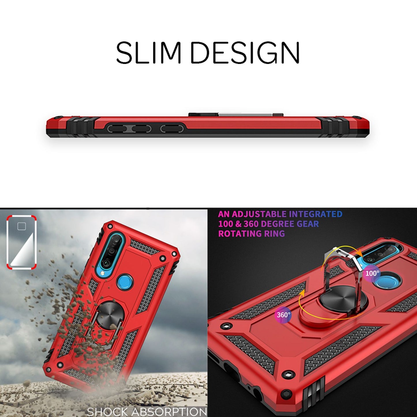 NALIA Ring Handy Hülle für Huawei P30 Lite, 360 Grad Schutz Case Cover Bumper