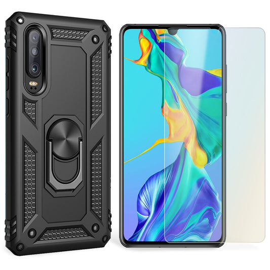 NALIA Ring Handy Hülle für Huawei P30, Case Cover Bumper Display Schutz Glas