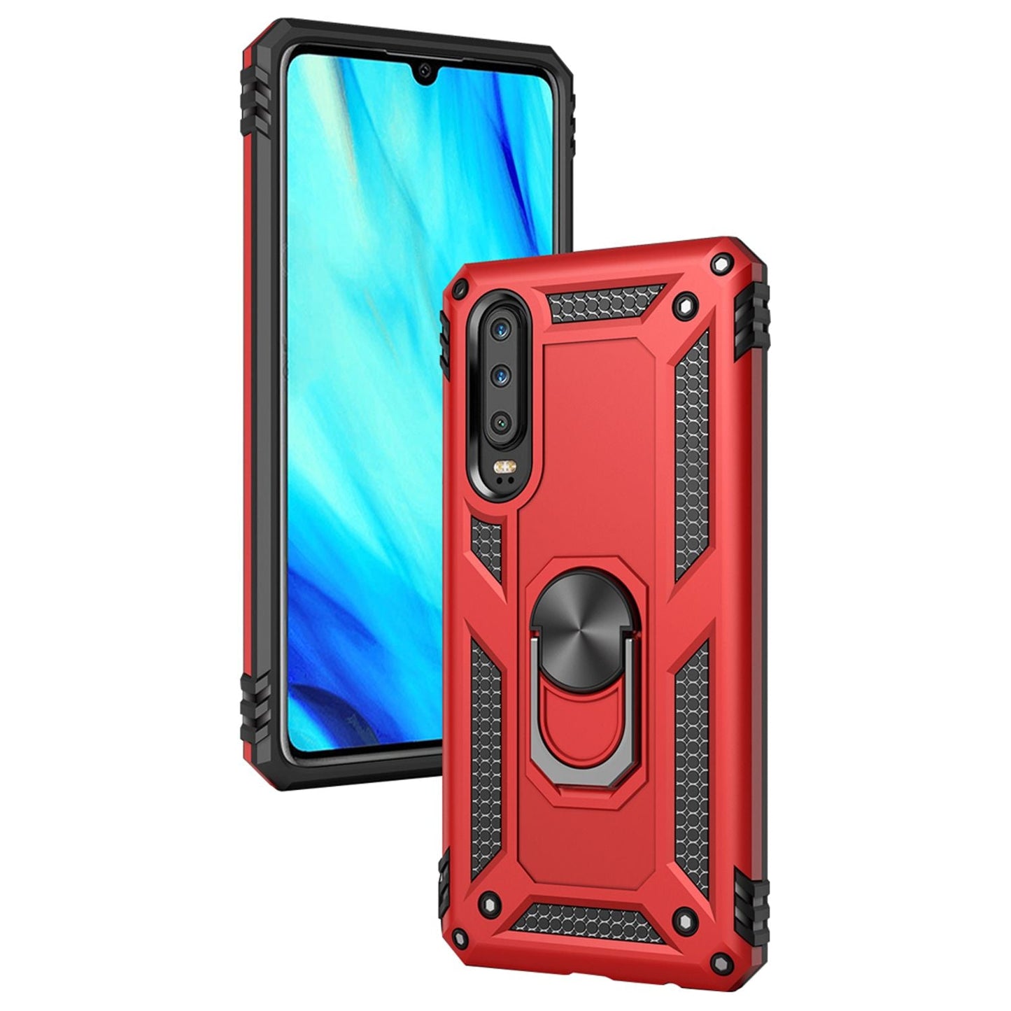 NALIA Ring Handy Hülle für Huawei P30, Case Cover Bumper Display Schutz Glas