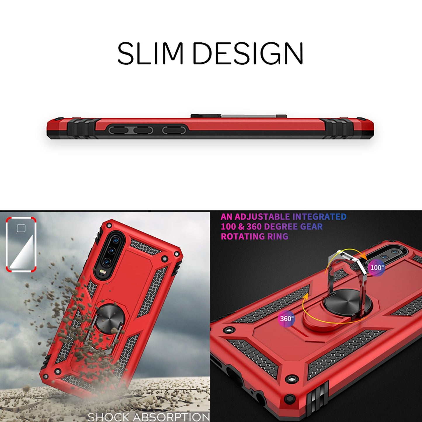 NALIA Ring Handy Hülle für Huawei P30, Case Cover Bumper Display Schutz Glas