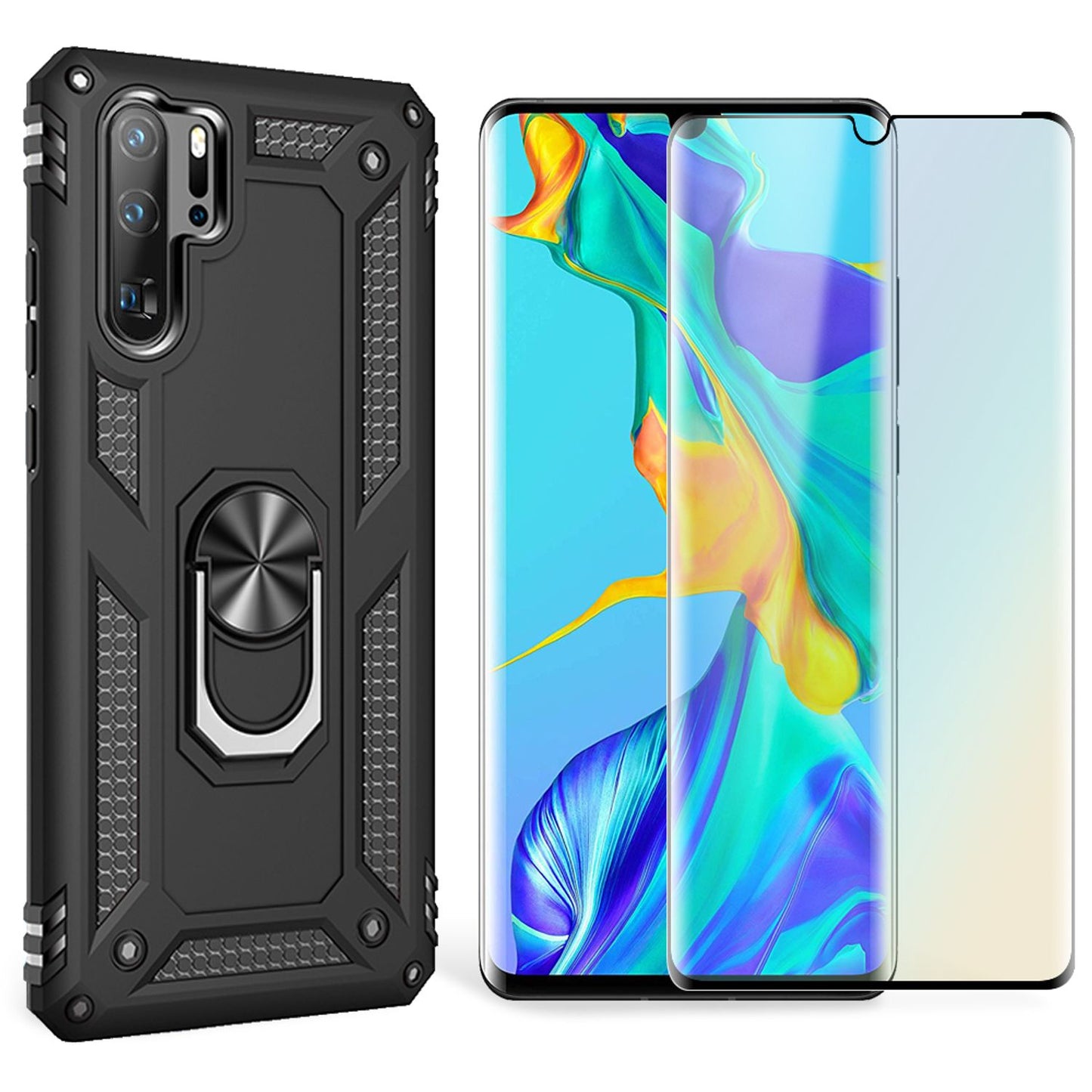 NALIA Ring Handy Hülle für Huawei P30 Pro, Case Cover Etui Display Schutz Glas
