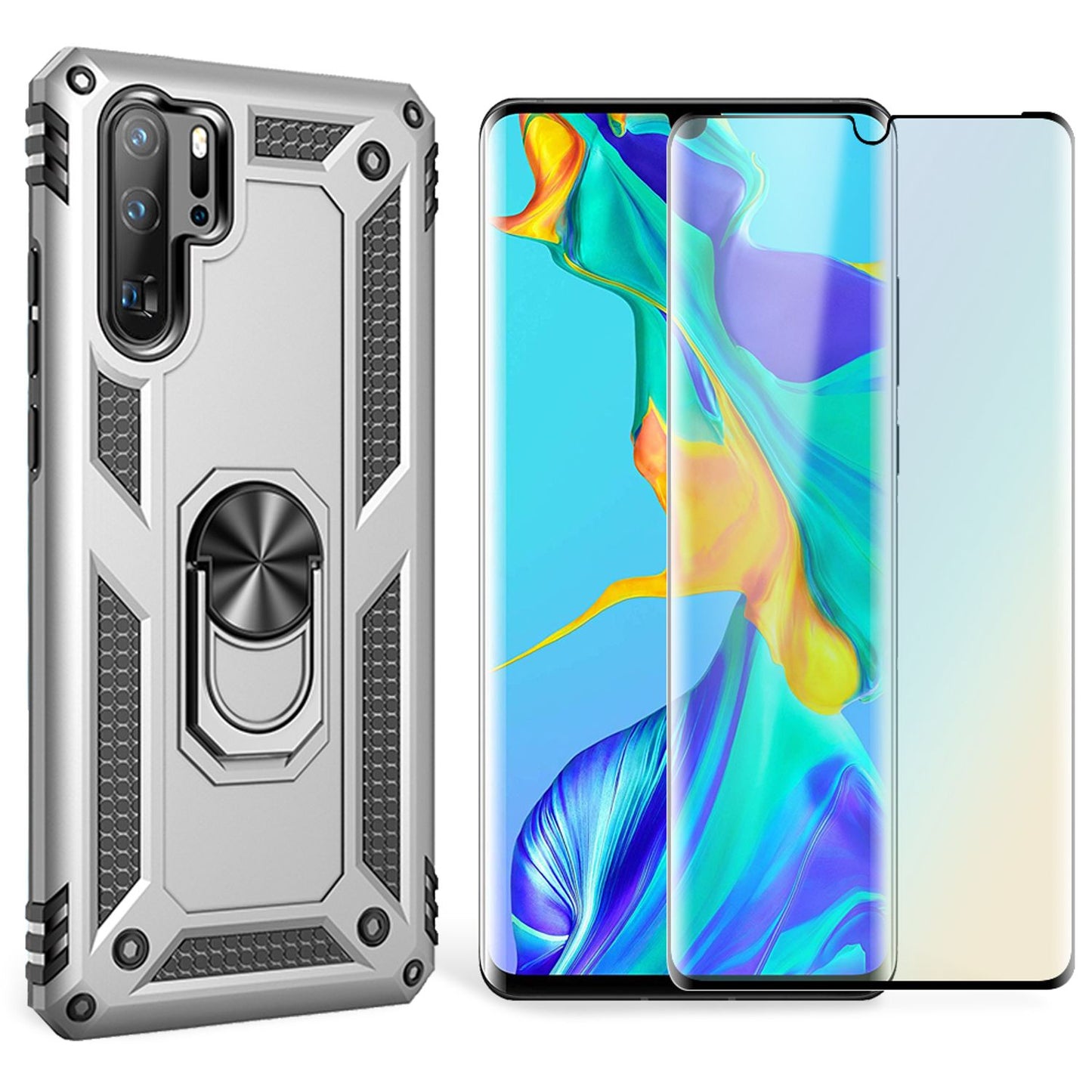 NALIA Ring Handy Hülle für Huawei P30 Pro, Case Cover Etui Display Schutz Glas