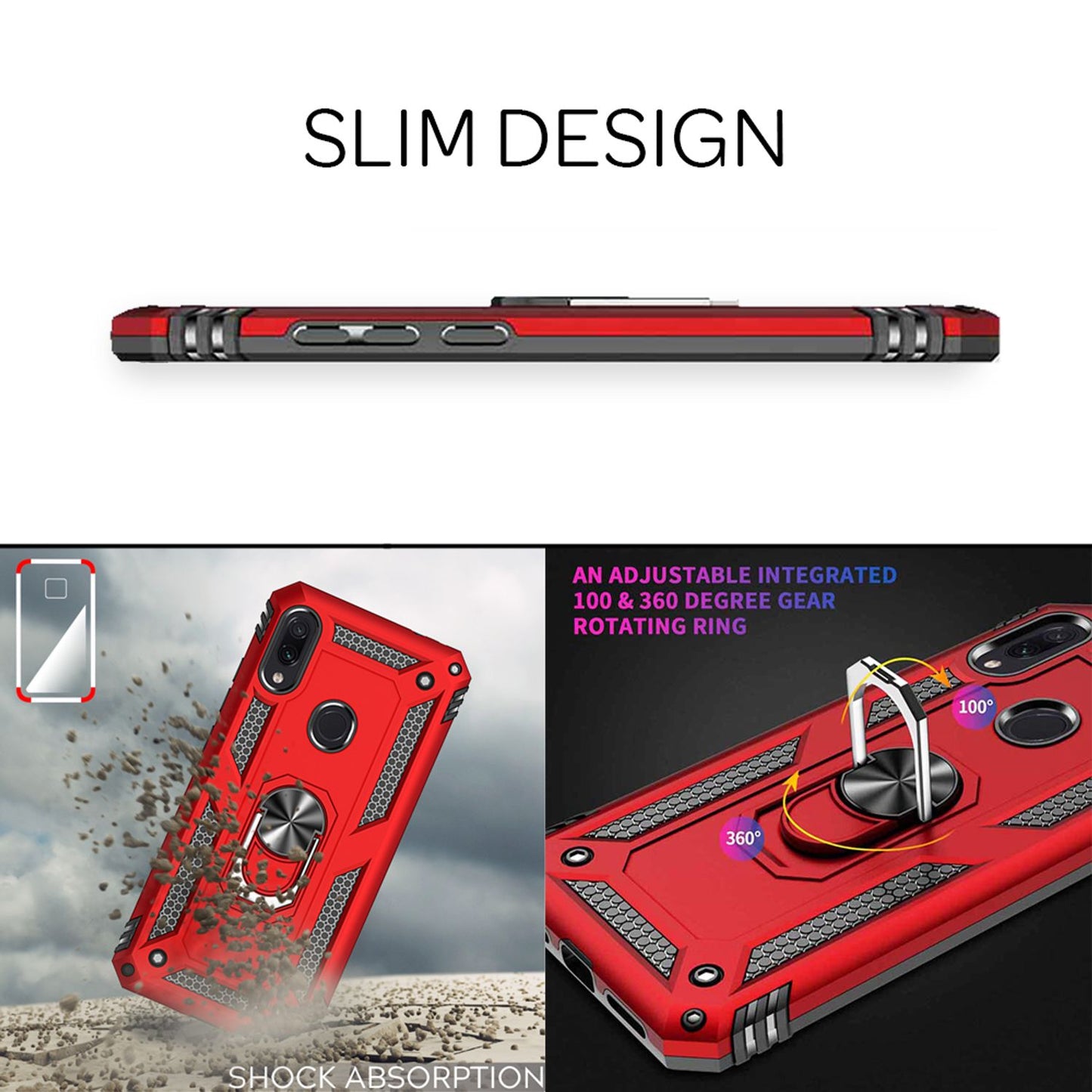 NALIA Ring Handy Hülle für Xiaomi Redmi Note 7, Case Cover Schutz Tasche Bumper