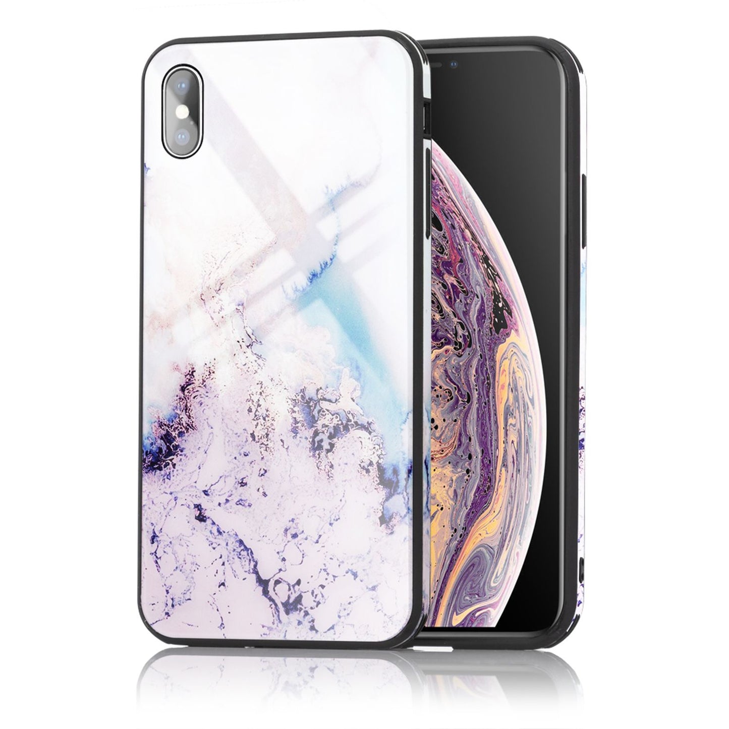 NALIA IPhone X XS Hartglas Hülle - Marmor Design, 9H Glas Schutz, Silikon Bumper