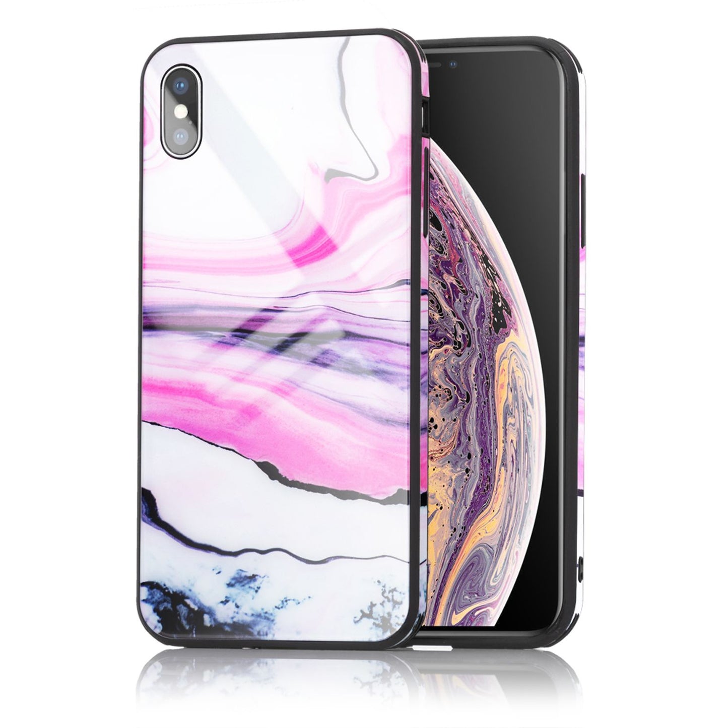 NALIA IPhone X XS Hartglas Hülle - Marmor Design, 9H Glas Schutz, Silikon Bumper