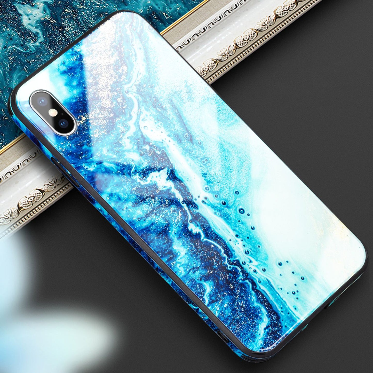 NALIA IPhone X XS Hartglas Hülle - Marmor Design, 9H Glas Schutz, Silikon Bumper