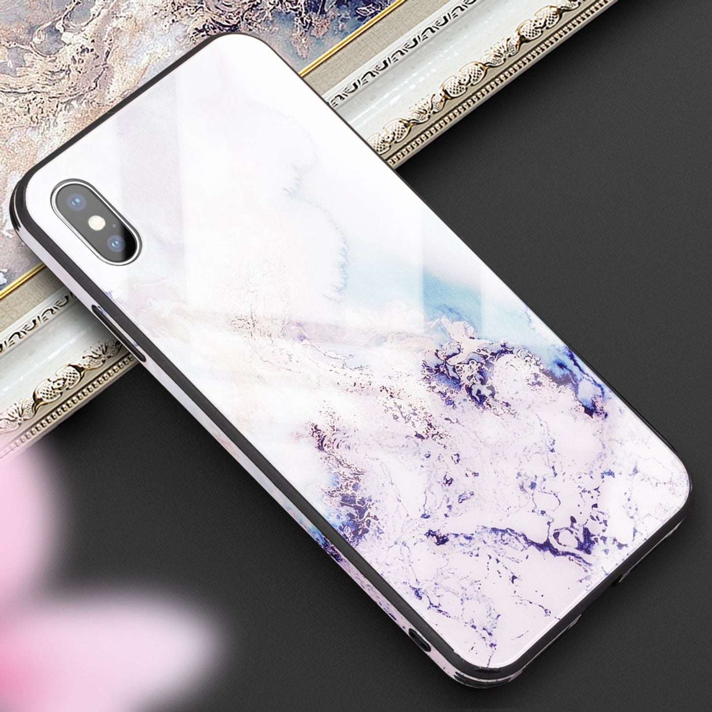 NALIA IPhone X XS Hartglas Hülle - Marmor Design, 9H Glas Schutz, Silikon Bumper
