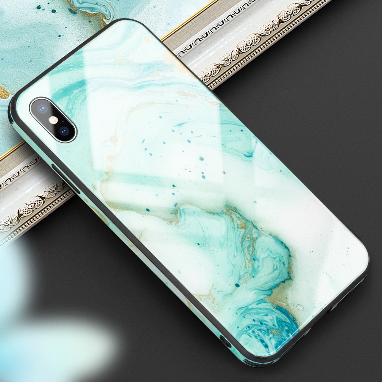 NALIA IPhone X XS Hartglas Hülle - Marmor Design, 9H Glas Schutz, Silikon Bumper