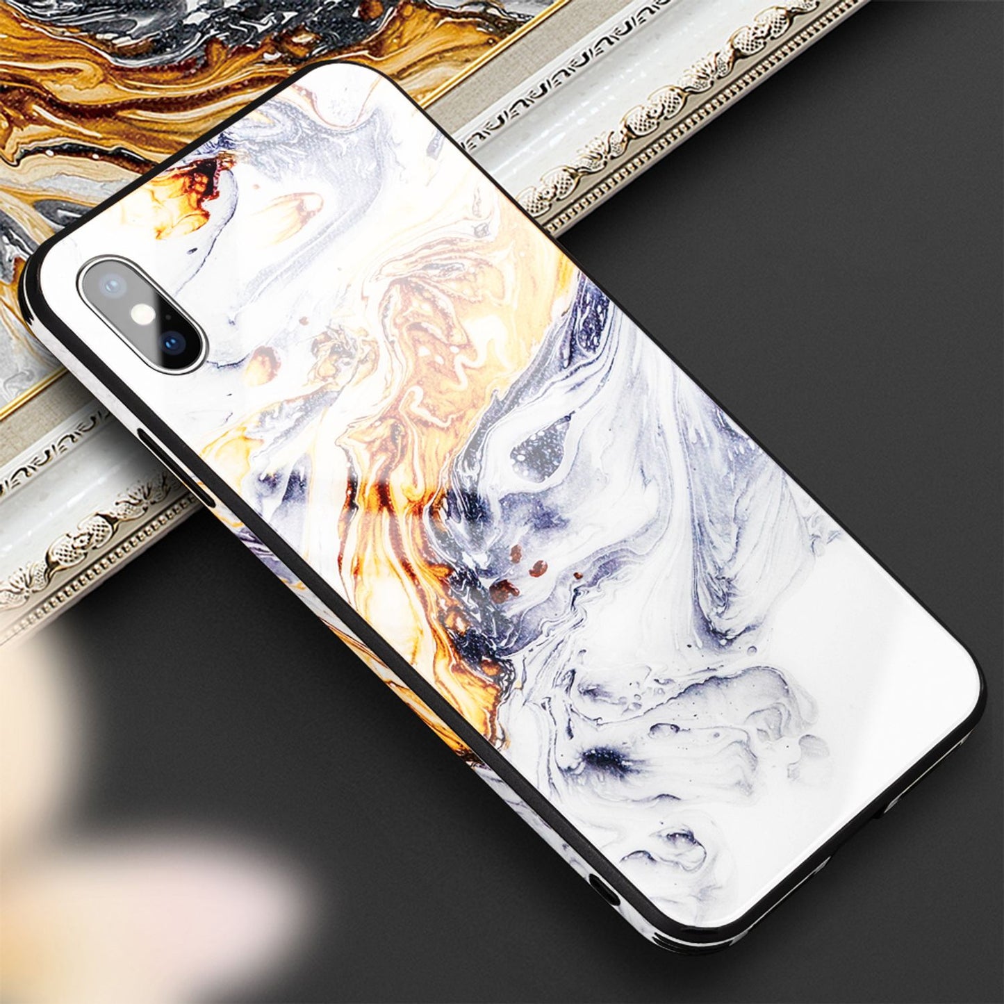 NALIA IPhone X XS Hartglas Hülle - Marmor Design, 9H Glas Schutz, Silikon Bumper