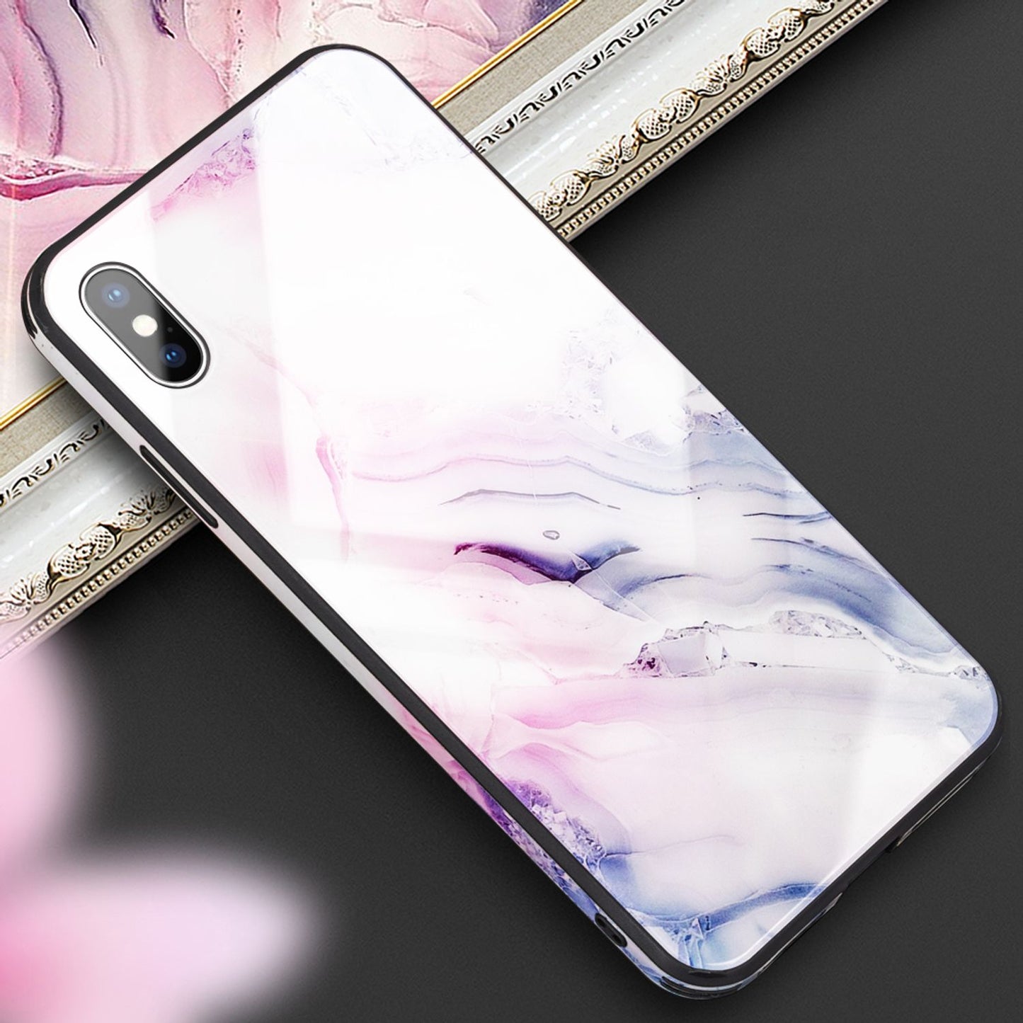 NALIA IPhone X XS Hartglas Hülle - Marmor Design, 9H Glas Schutz, Silikon Bumper